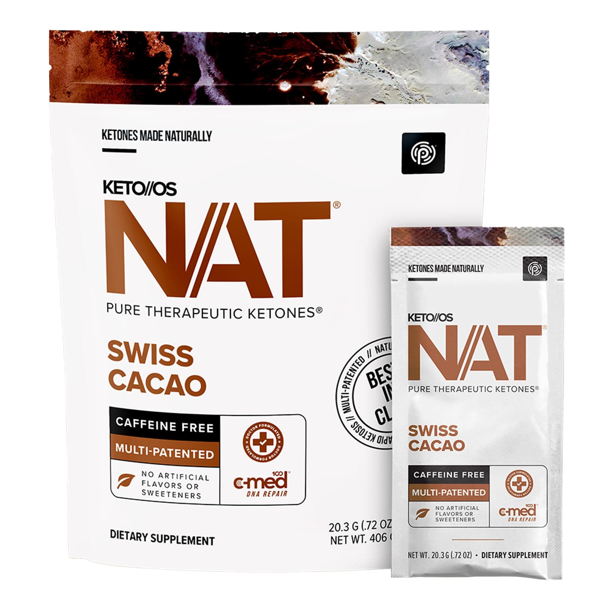 Keto//OS NAT® Swiss Cacao – Caffeine Free - Exogenous Ketones - Supplement for Men and Women (20 Count)