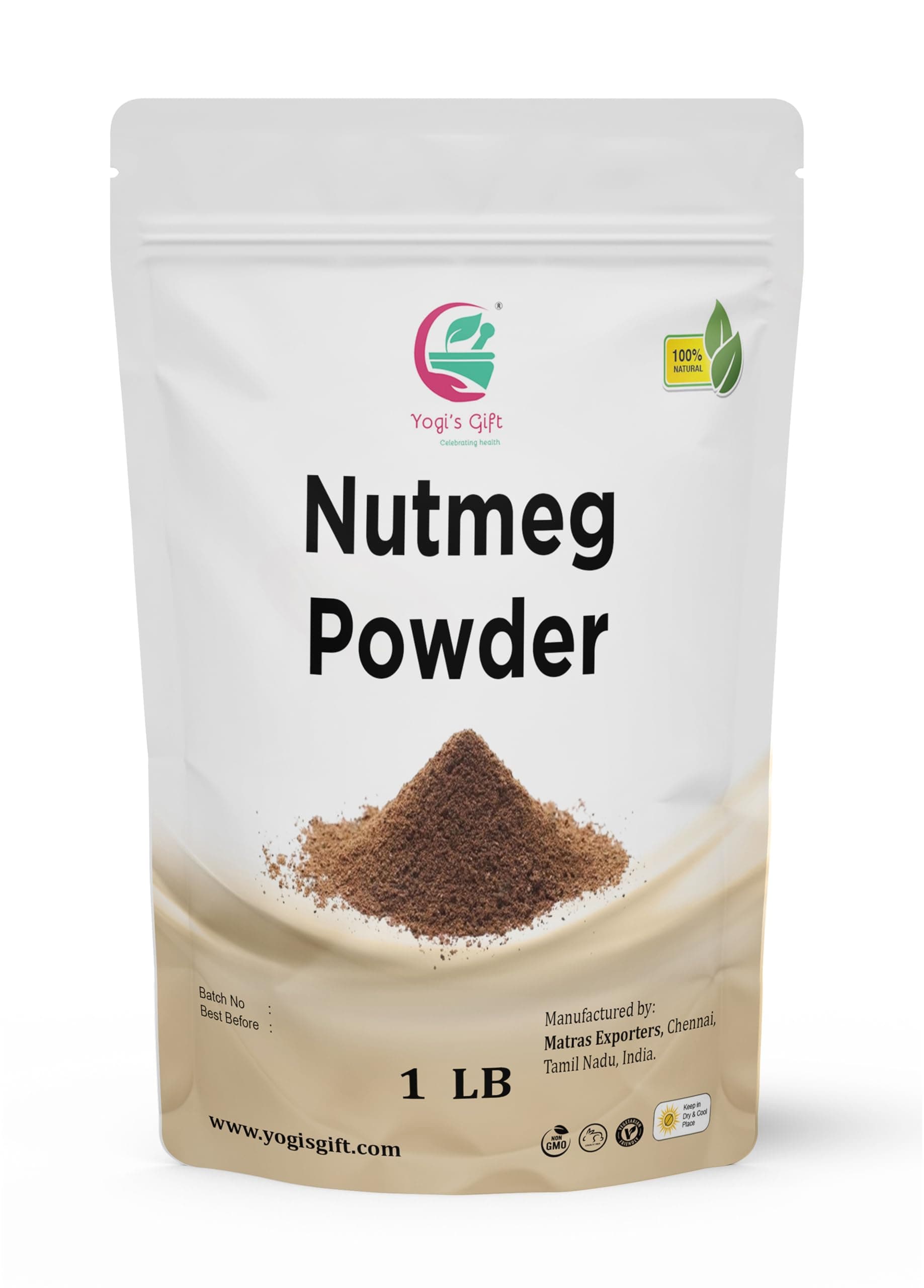 Nutmeg Ground 1 LB | Excellent Aroma and Incredible Flavor | Fresh Ground Nutmeg Spice for Baking, Cooking, Smoothies and Seasonings | Non GMO, Ethically Sourced | By Yogi's Gift®