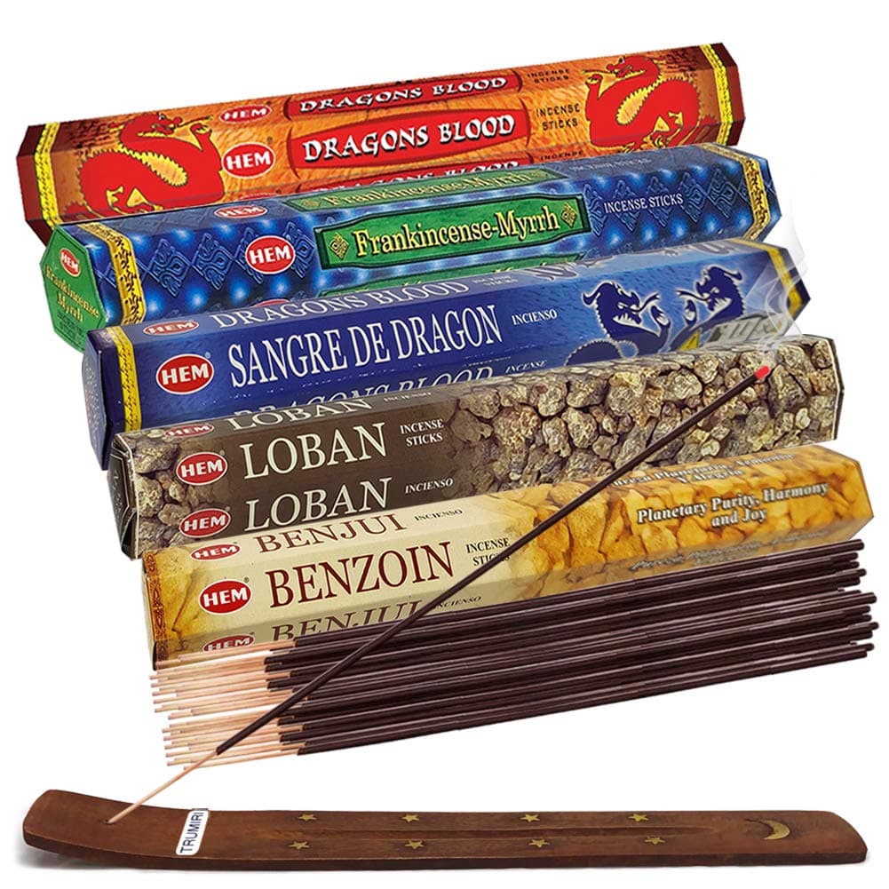 Hem Incense Sticks Variety Pack #3 and Incense Stick Holder Bundle with 5 Popular Based Fragrances
