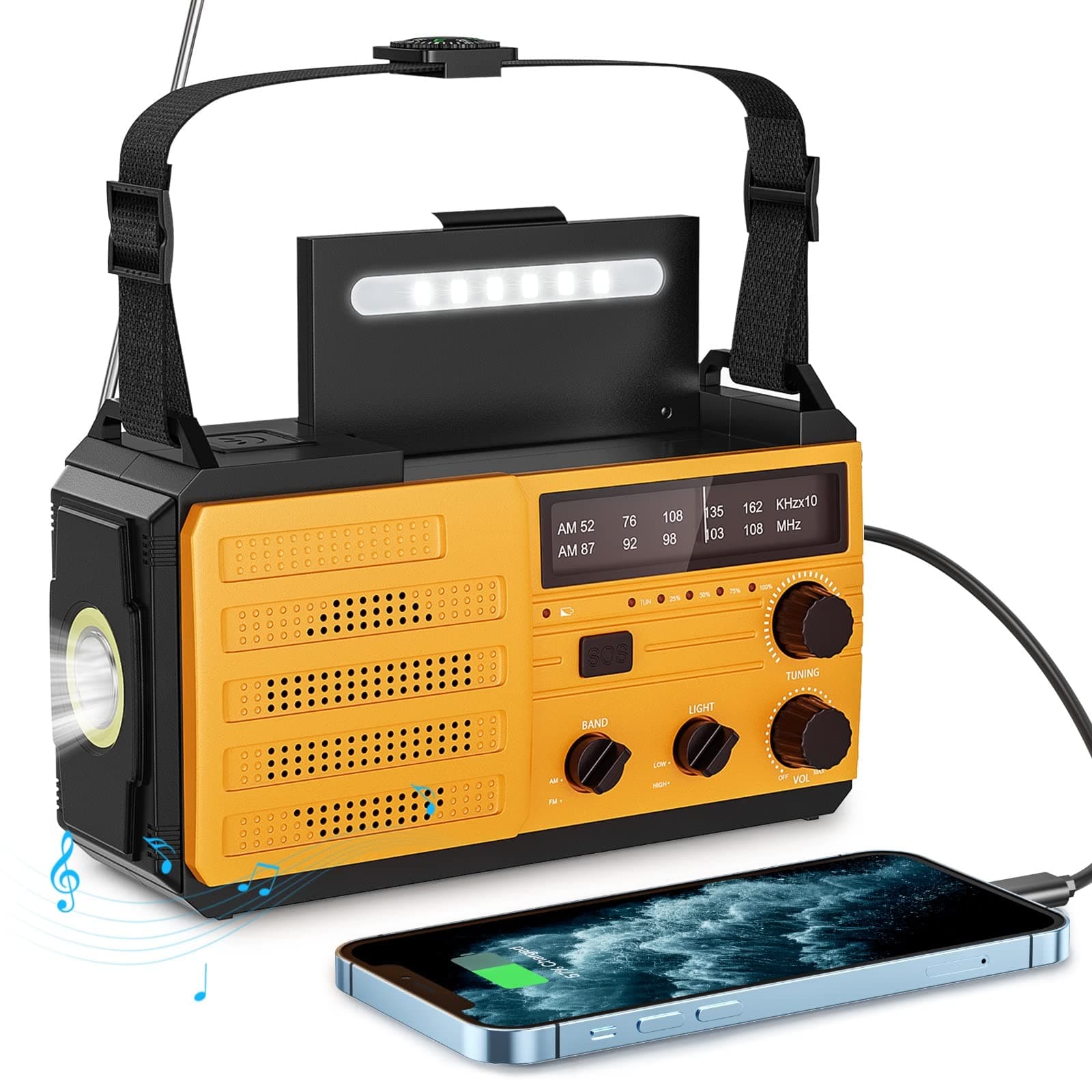 fomey Wind Up Radio, Solar Powered Radio Portable Hand Crank Radio with 10000mAh Rechargeable Battery USB Phone Charger Emergency Radio AM/FM LED Flashlight SOS Alarm for Camping, Hiking