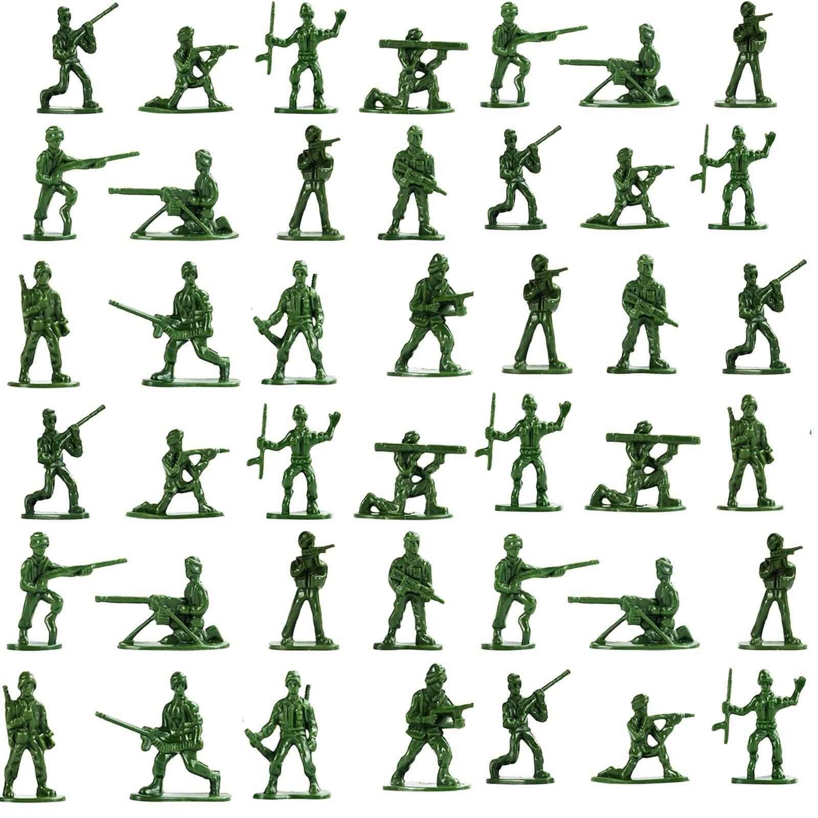 100 Pack Soldier Figures - Traditional Green Toy Soldiers With Battlefield Weapon Accessories, Free Standing In Battle Poses