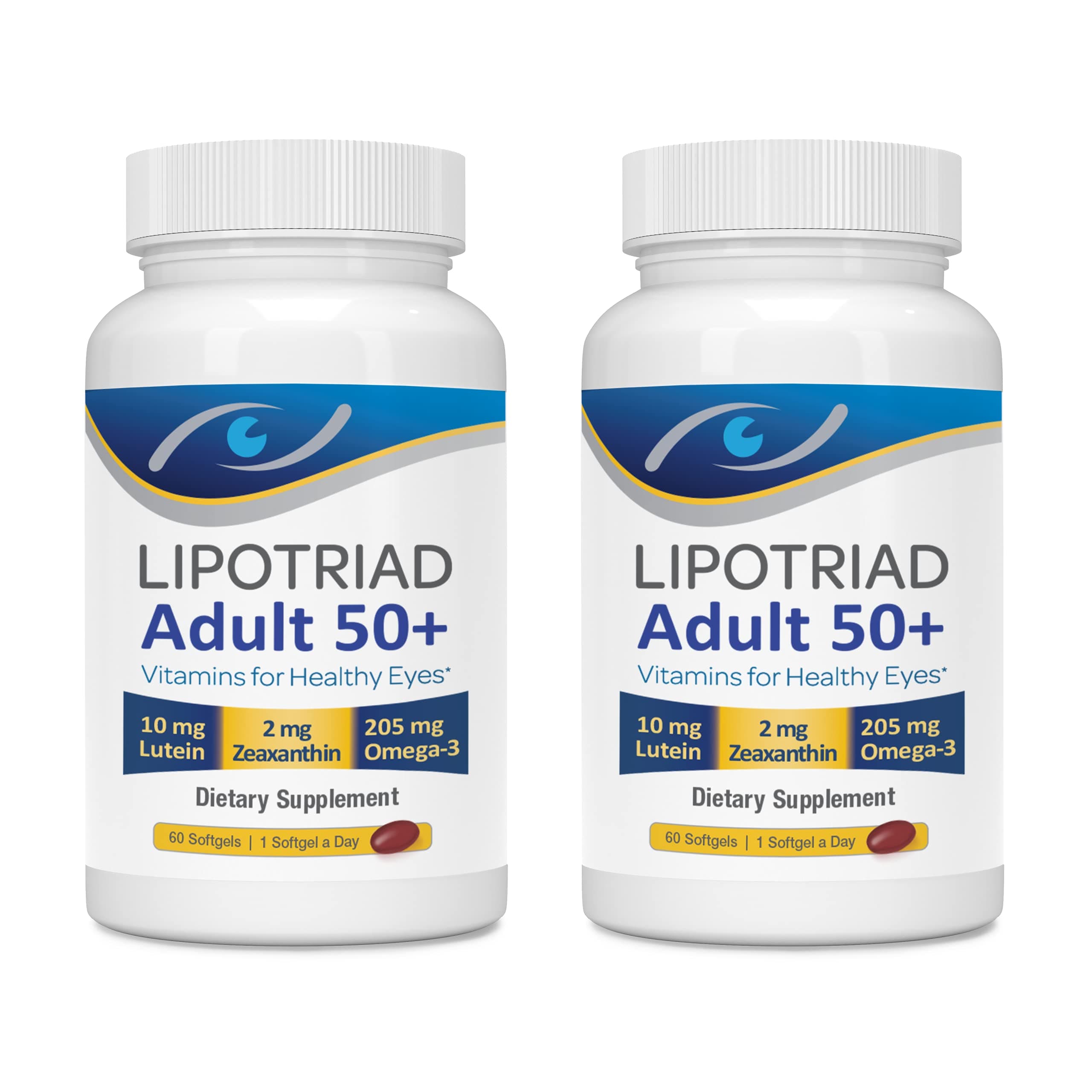 Adult 50+ Eye Vitamin and Mineral Supplement w/10mg Lutein, Zeaxanthin, Omega 3, Vitamin C, E, Zinc Copper, 1 Per Day, 60 Softgels - 4mo Supply - 2pck
