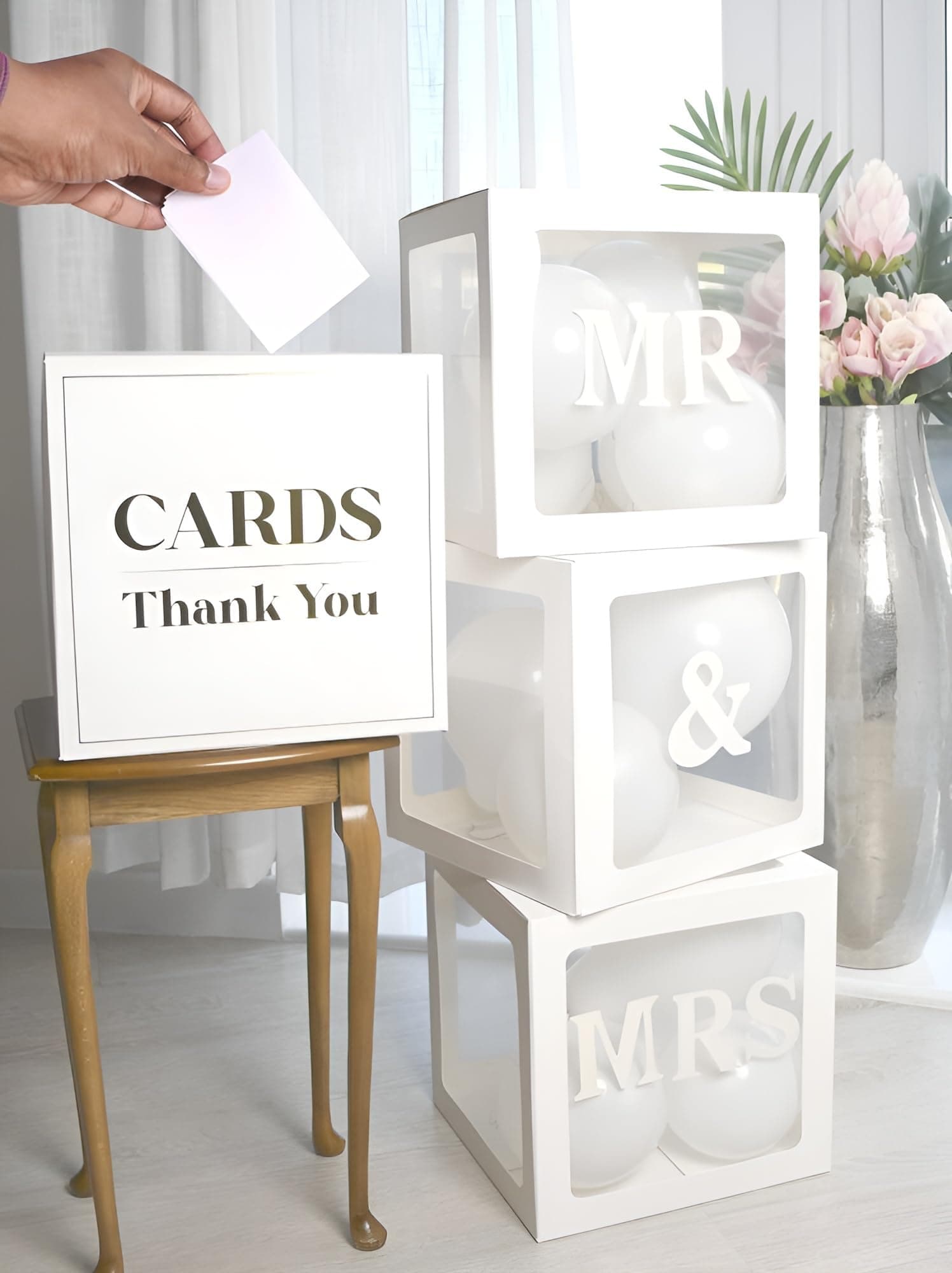 Wedding Decorations Mr & Mrs Balloon Boxes and Card Post Box- 4pcs -Balloons and 7 Letters Included -Classy Modern Decor for Venue Party
