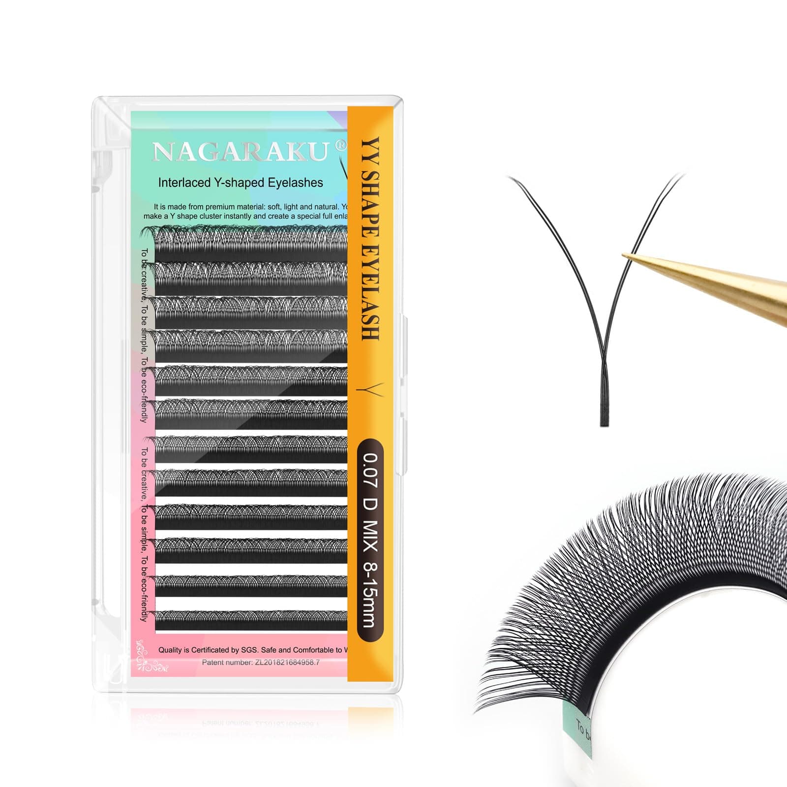 NAGARAKU Eyelash Extensions, 4D Volume, Ultra Fine, Light and Natural, Soft, 4 Bundles, 12 Rows of Large Capacity (0.07 Curl Thick, D 0.3 - 0.6 inches (8 - 15 mm), Mixed, Yy Eyelash Extension