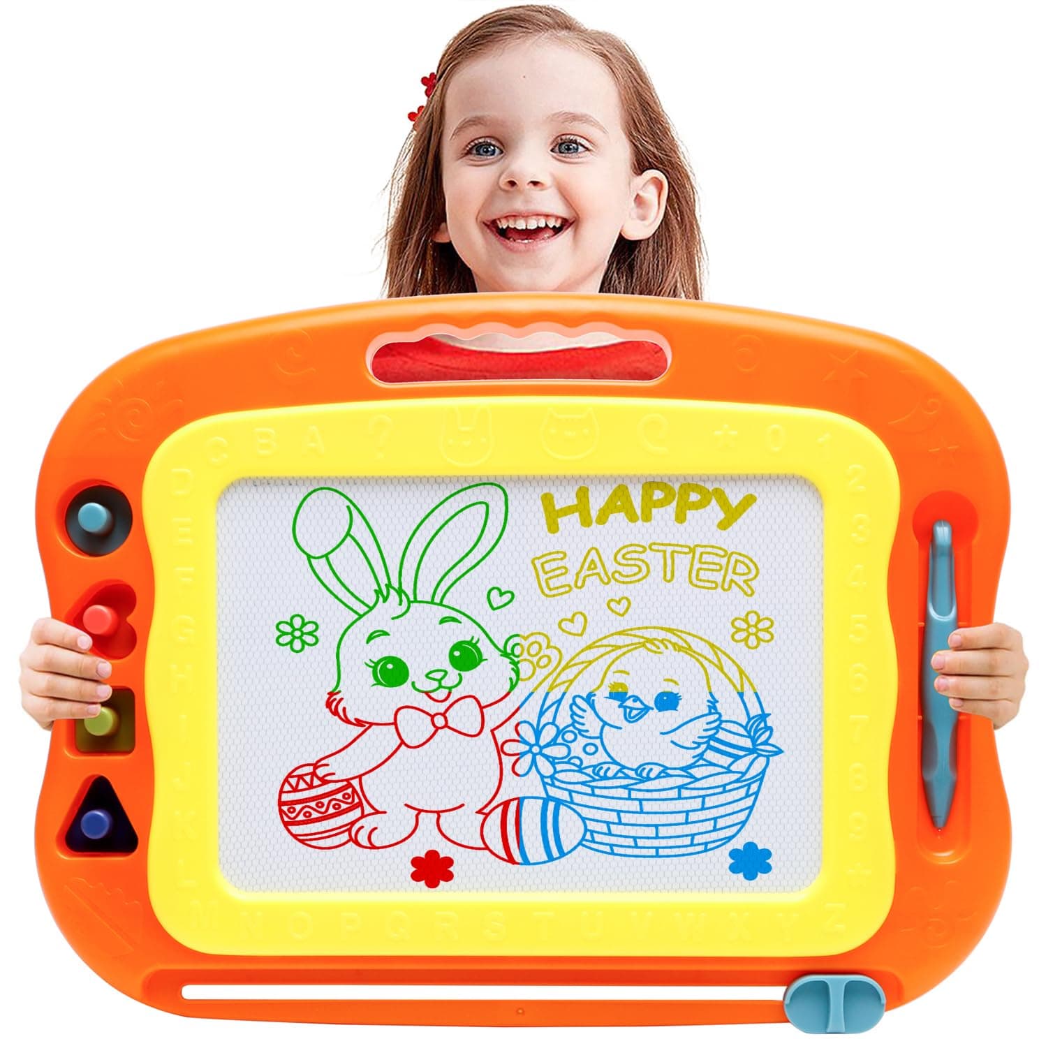 (Orange) - Magnetic Drawing Board Toddler Toys for Boys Girls, 43cm Magna Erasable Doodle board for Kids A Colourful Etch Education Sketch Doodle Pad Toddler Toys for Age 3 4 5 6 7 Year Old boy Girl