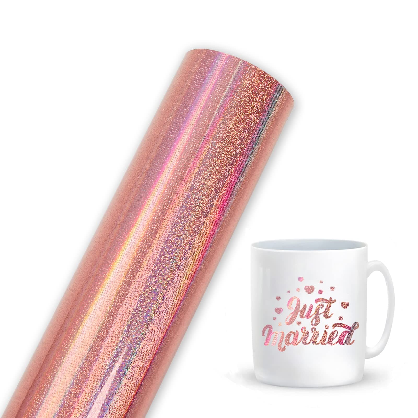 Prime VinylRose Gold Holographic Glitter Vinyl Roll, Permanent Vinyl for Cricut, 12" x 6ft 1 Roll/Pack, Holographic Rainbow Sparkle Adhesive Craft Vinyl for Silhouette Cameo for Crafts, Decal, Signs
