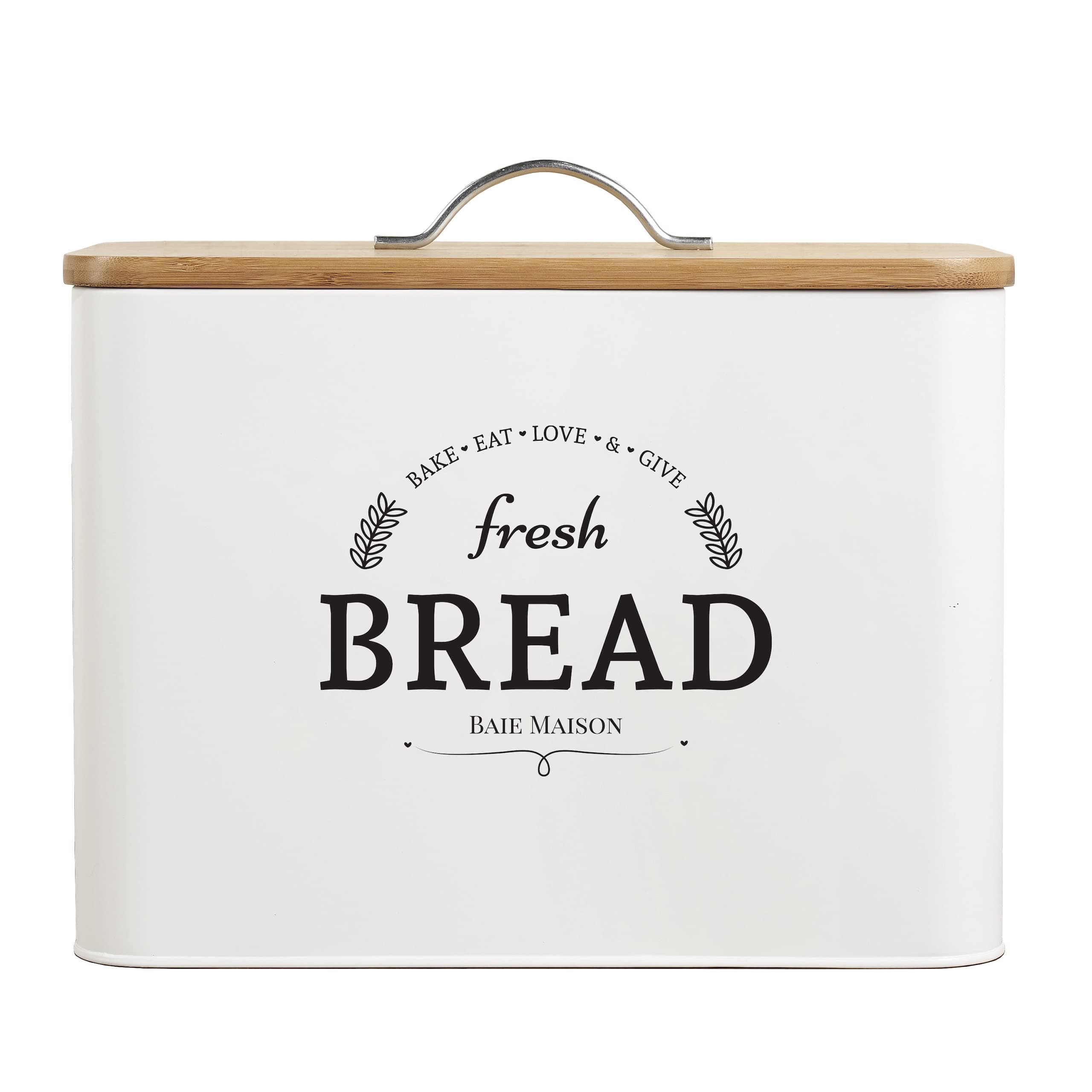 Extra Large White Farmhouse Bread Box for Kitchen Countertop - Breadbox Holder Fits 2+ Loaves - Bread Storage Container Bin - Rustic Bread Keeper Vintage Metal Kitchen Decor (White with Wood Lid)