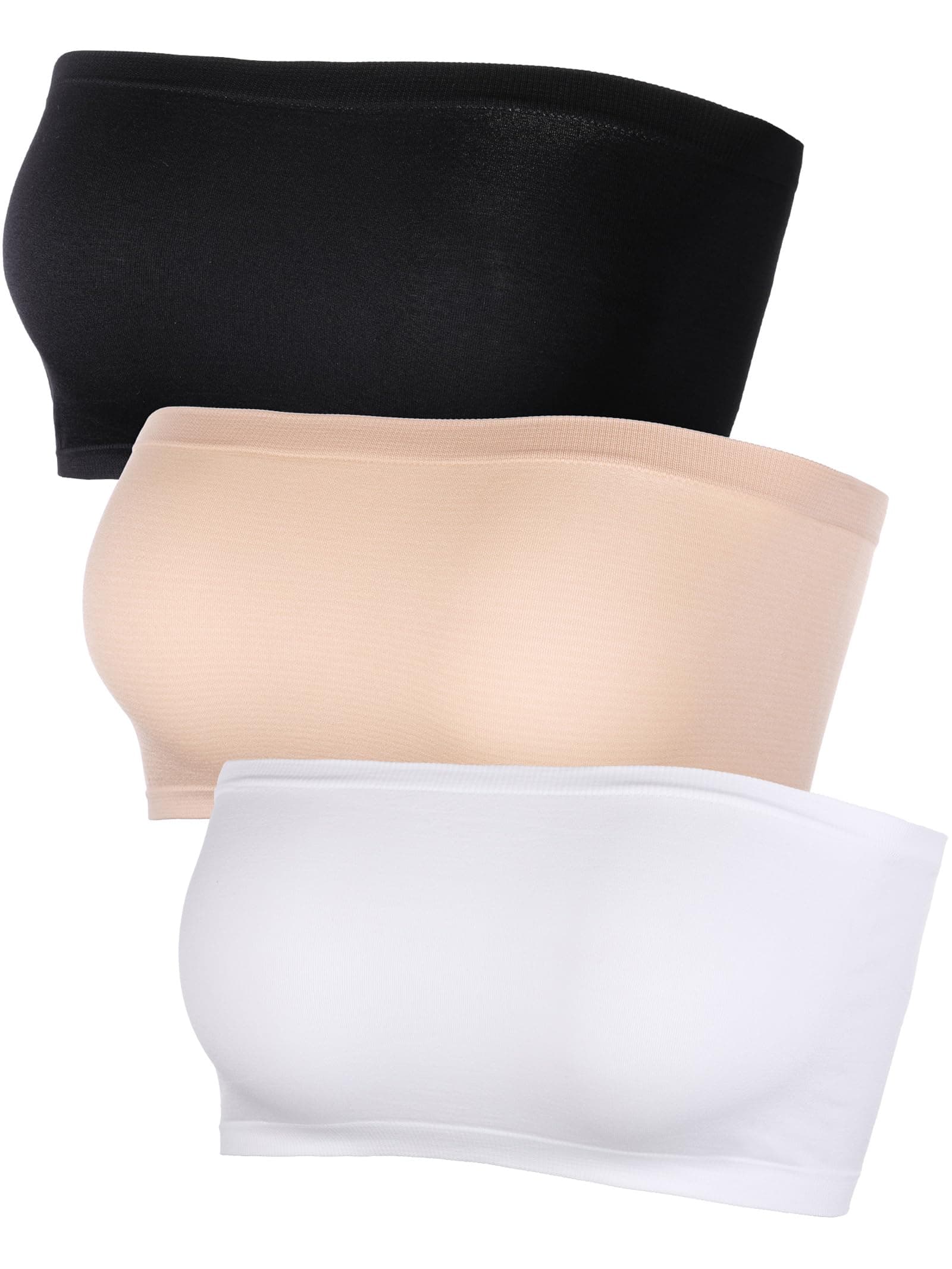 Strapless Bandeau Bra for Women Seamless Stretchy Non-Padded Bandeau Bra Multicolor 3 Pack