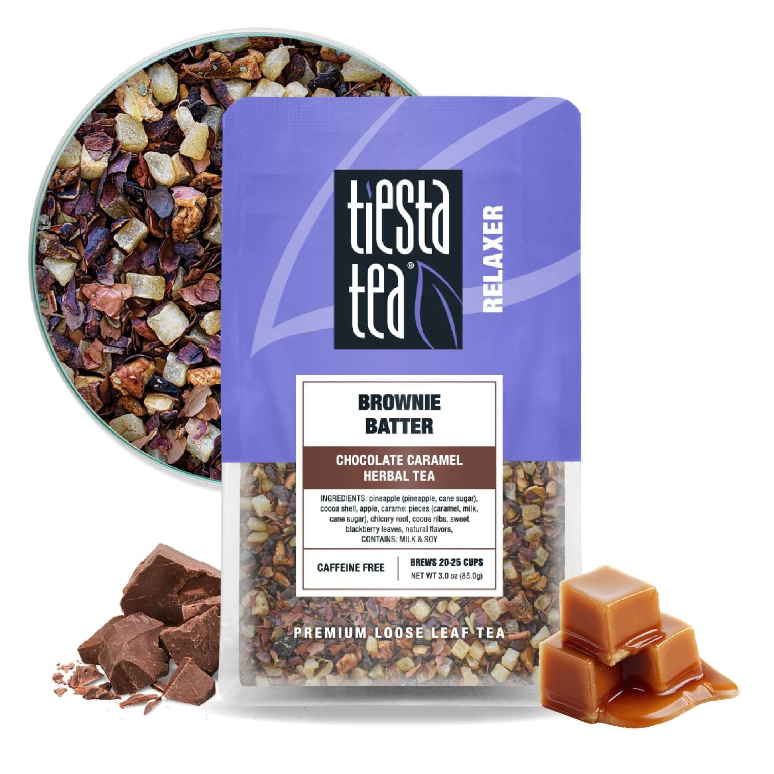 Tiesta Tea - Brownie Batter, Loose Leaf, Chocolate Caramel Herbal Tea, Non-Caffeinated Herbal Drink, Makes Hot or Iced Up to 20-25 Cups, 3oz Resealable Pouch