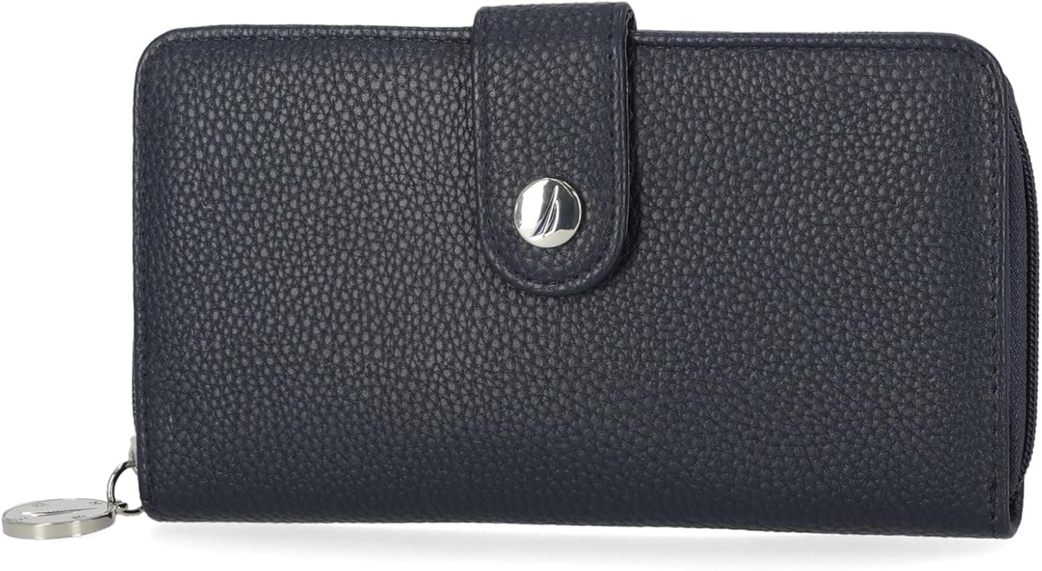 Be Shore Zip Around Wallet for Women RFID Vegan Leather Clutch, Bifold Organizer with Phone Holder, Card Slots, and Checkbook Pocket, Indigo