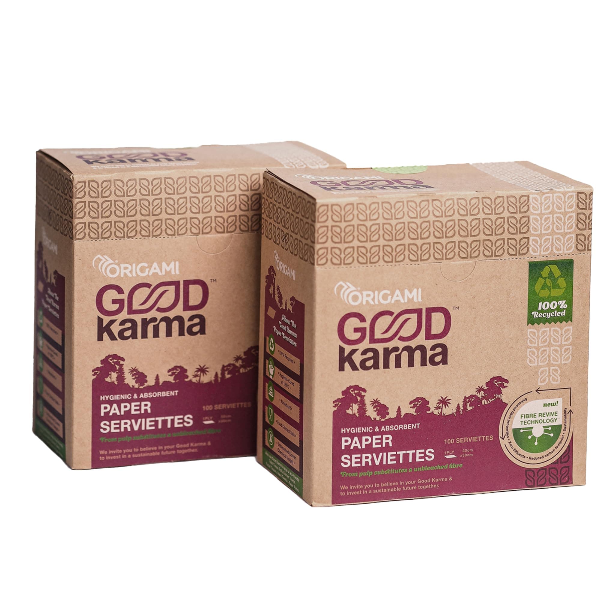 Origami Good Karma 1 Ply Unbleached Sustainable Tissue Paper Napkins - Pack of 2 (100 Pulls Per Pack, 200 Sheets)
