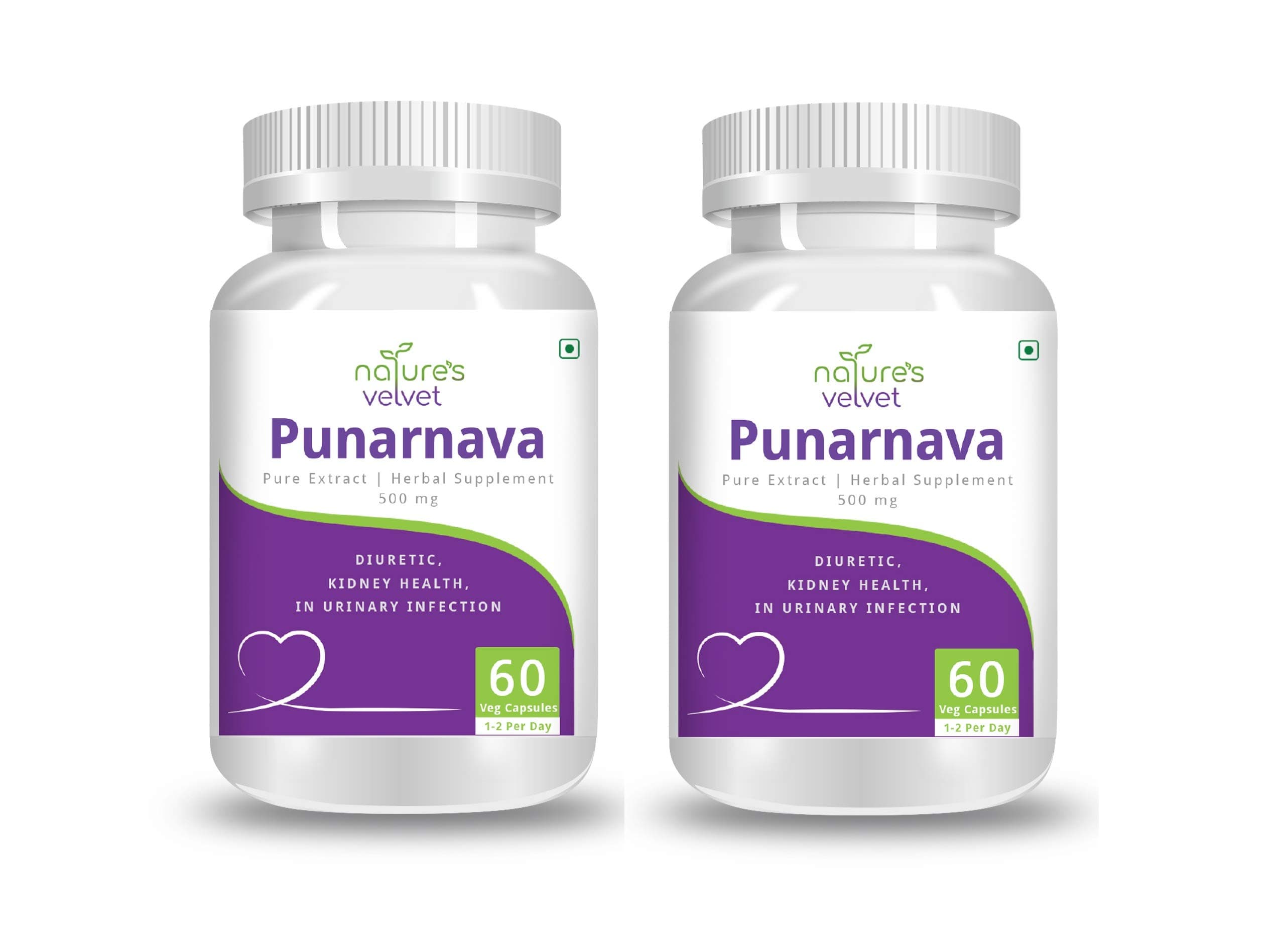 Natures Velvet Lifecare Punarnava Pure Extract 500 mg, 60 Veggie Capsules - Pack of 2