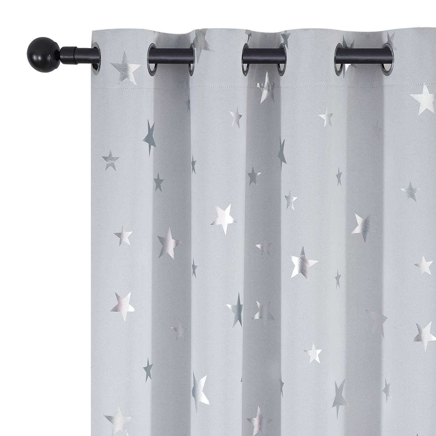 Utopia Decor Greyish White Blackout Window Curtains Room Darkening Curtains Star Print Room Curtains Grommet Thermal Insulated Curtains for Baby Nursery Bedroom 52x63 inch 1 Pair