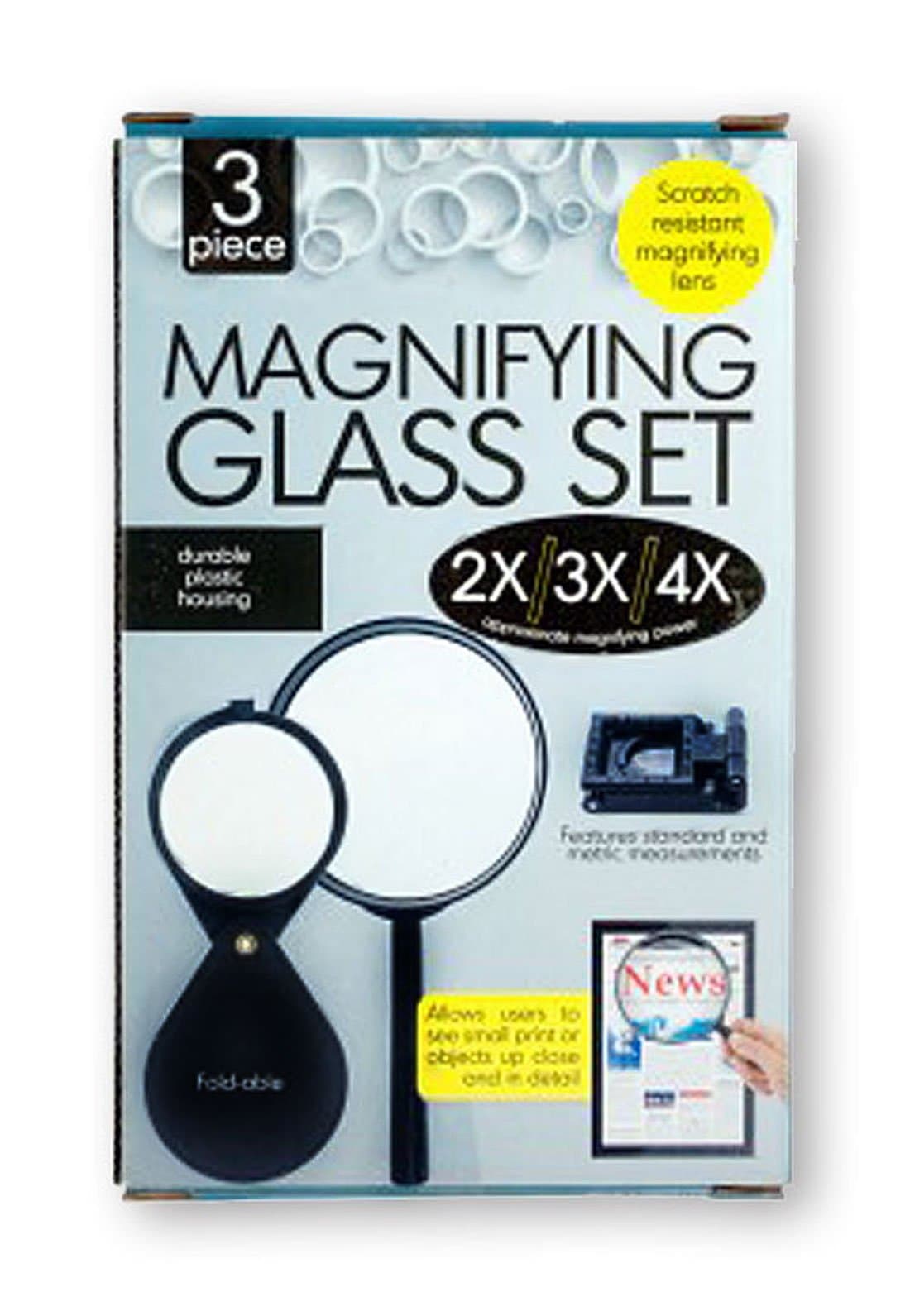 Magnifying Glass Set (2x/3x/4x Magnifying Power)