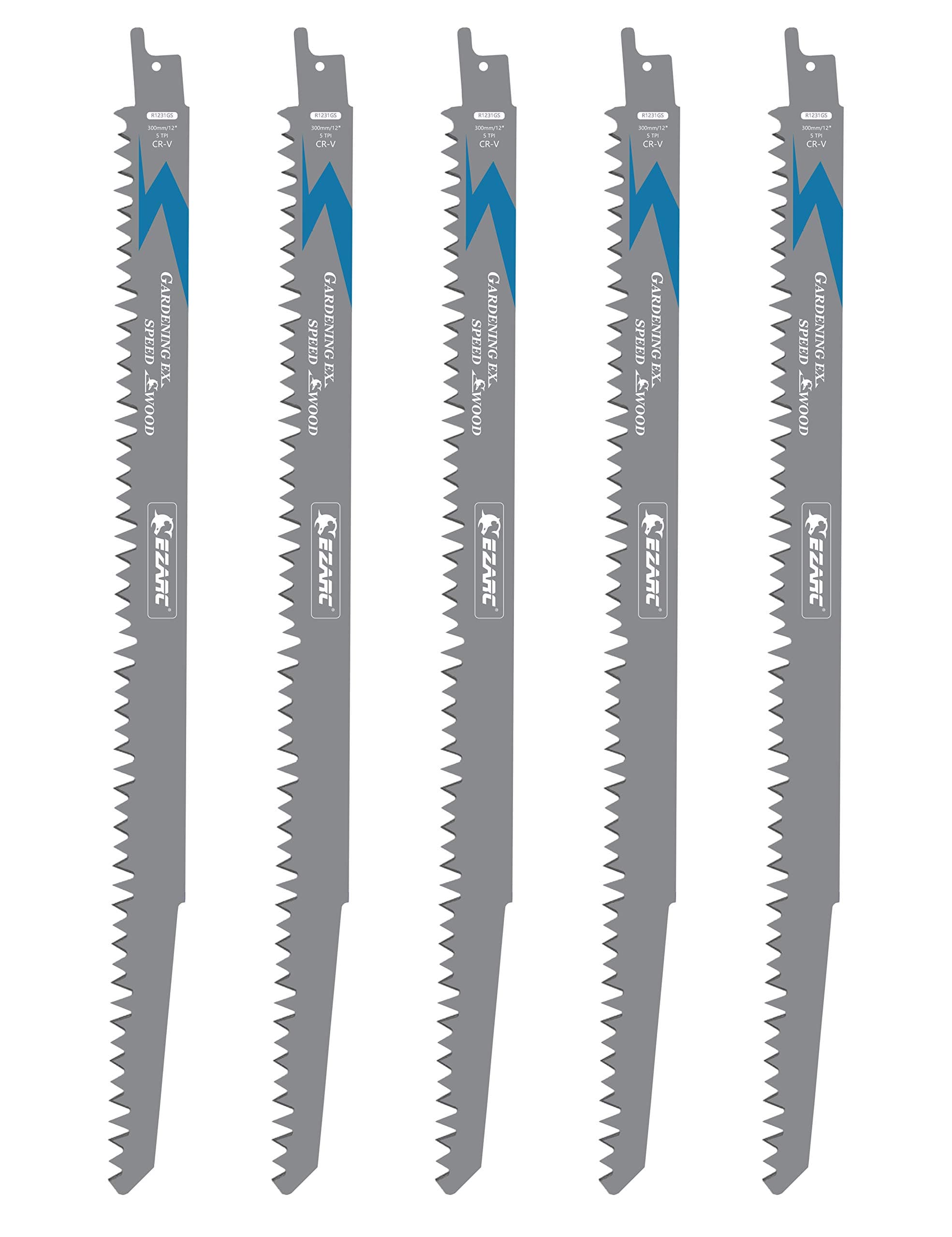 EZARC Wood Cutting Reciprocating Saw Blades, Sawzall Blades for Wood Pruning R1231GS 6TPI 300mm (5-Pack)
