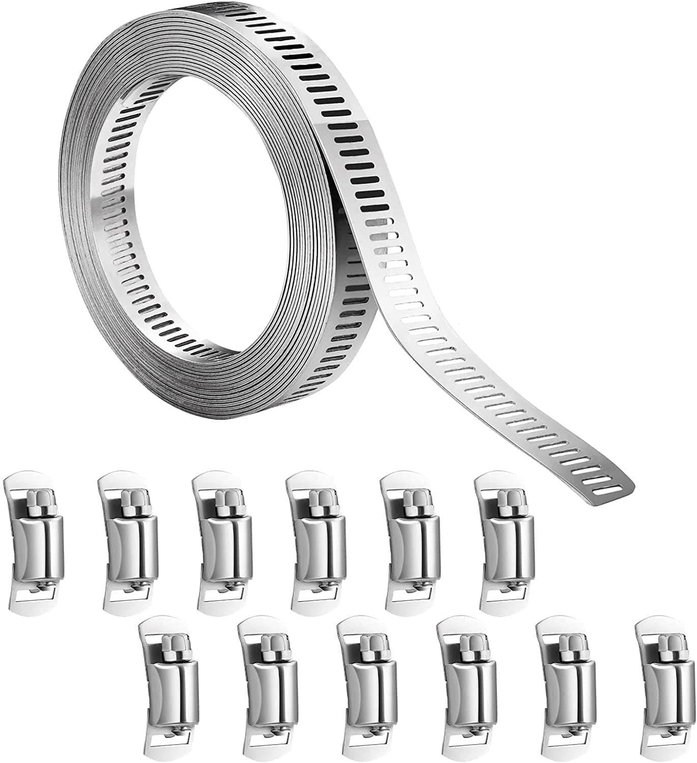 LechansenLechansen Hose Clamps Set 5 Metres, 304 Stainless Steel Adjustable Large Jubilee Clips with 12pcs Fasteners DIY Worm Drive Hose Clips for Pipe、Fuel Line and Flexible Exhaust Hose