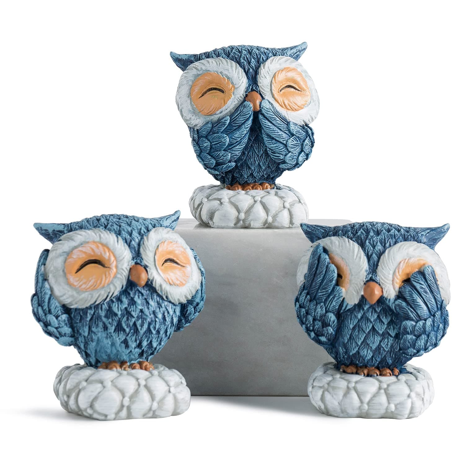 AWNR 3 Pcs Blue Owl Decor for Home Decor Accents, Owl Statue for Cute Shelf Decor Accents Living Room Bookshelf Decorations, Decorative Objects for Mantel or Desk, Owl Sculpture for Owl Lover Gifts