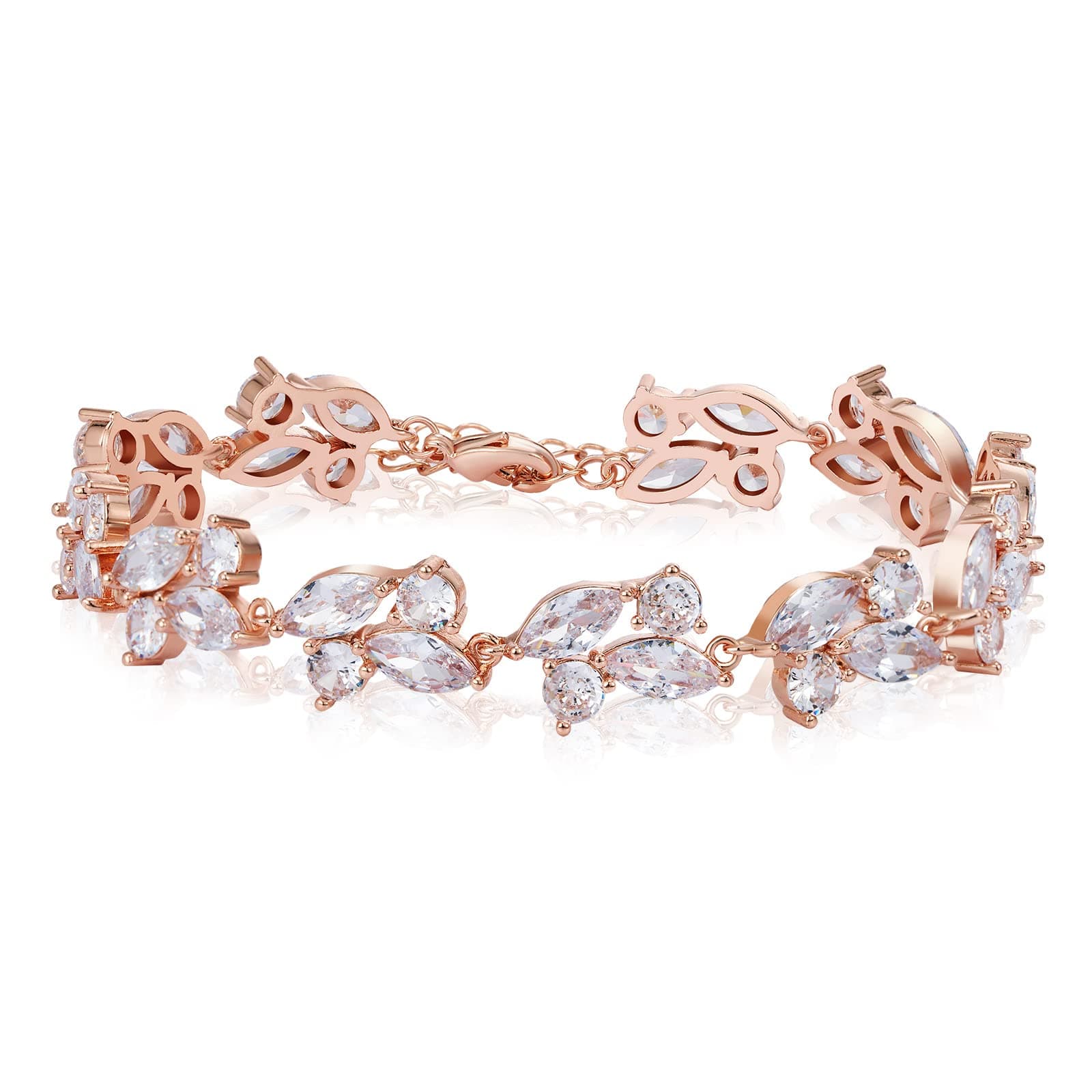 SWEETVSWEETV Marquise Wedding Bracelet,Crystal Rhinestone Bridal Bracelets for Brides, Bridesmaids, Women, Rose Gold/Silver Tennis Bracelet for Wedding, Prom, Party, Jewelry Gifts