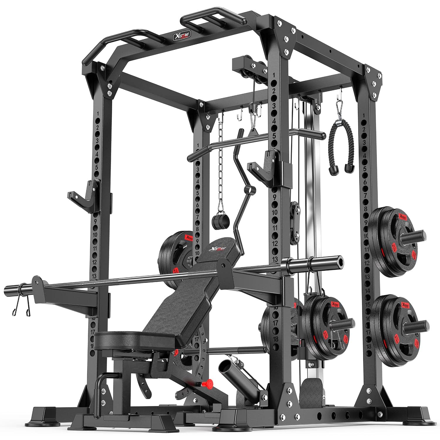 - Power Rack Power Cage Multi-Function Squat Rack with Cable Crossover System Selectable More Training Attachment Power Rack for Garage & Home Gym