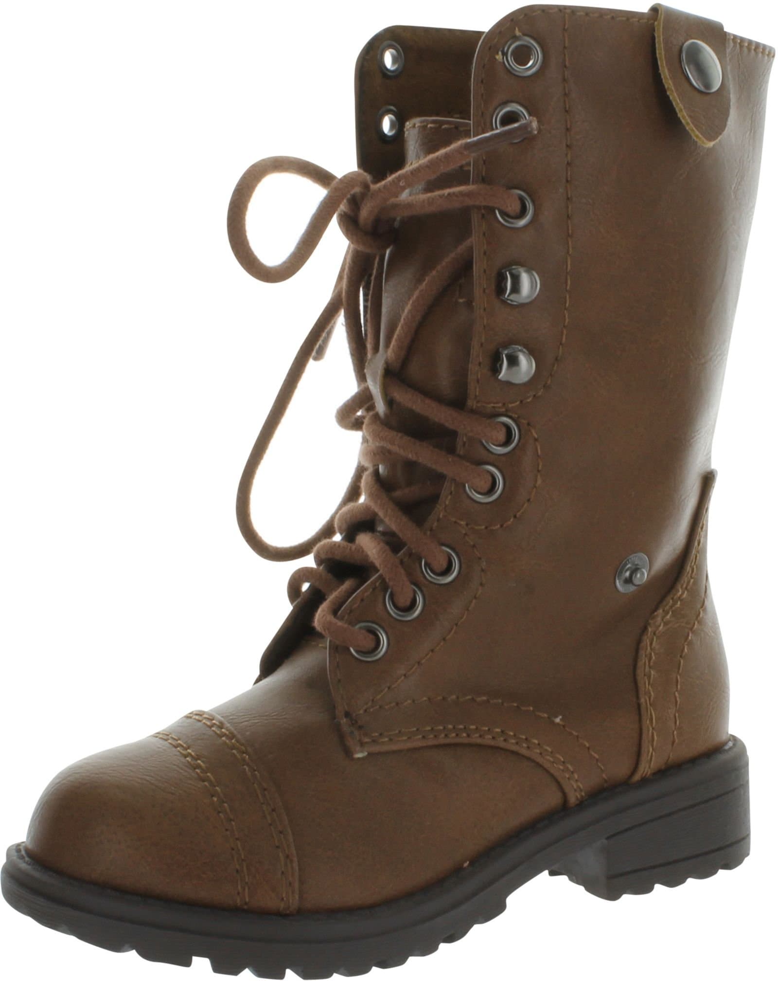 Happy Soda Oralee IIS Little Girls Military Lace-Up Fold Over Combat Boots