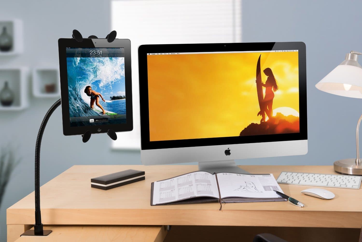 Lavolta Adjustable Tablet PC Stand Holder Mount for iPad Air Pro 2 3 4 5 / Samsung Galaxy Tab / Kindle Fire – Universal Multi-angle Flexible Gooseneck Extension Arm for Bed Table or Desk Use - Black