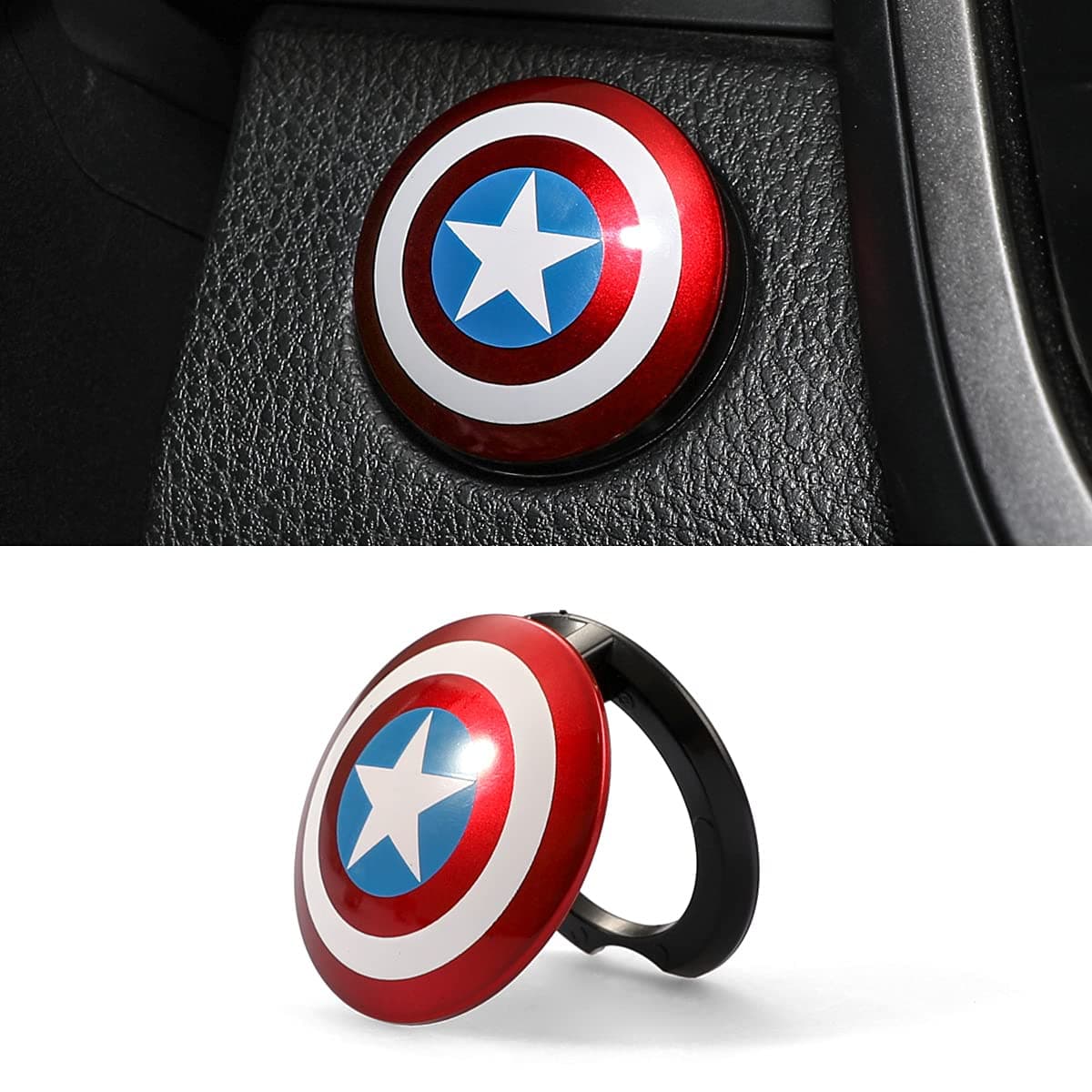 Car Engine Start Button Cover ABS Car Ignition Switch Trim Cover Captain America Auto Start Ring