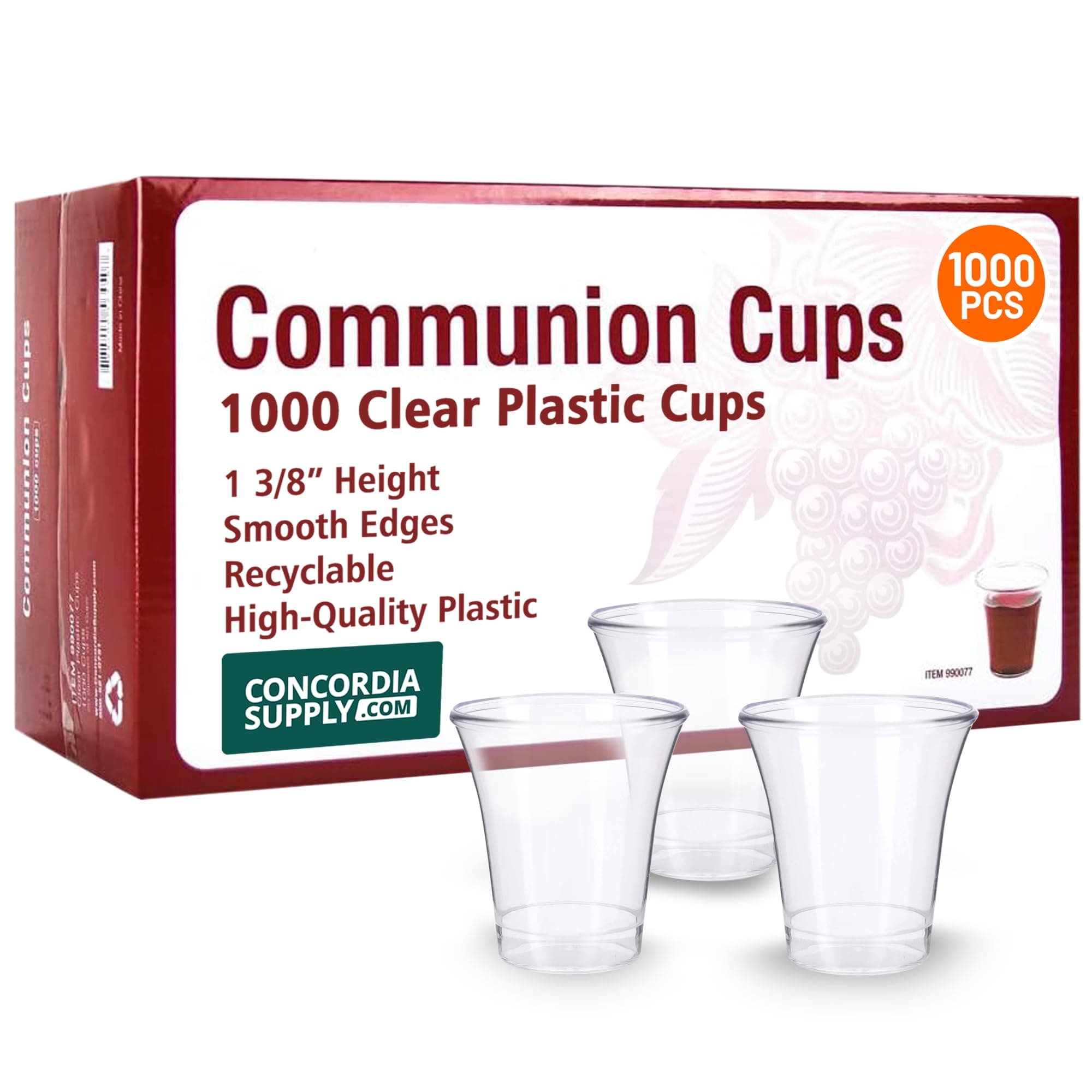 Communion Cups - 1-3/8" Recyclable Hard Plastic Cups w/Smooth Edges & Fits Standard Holy Communion Trays for Church Services, Fellowship & Santa Cena, (1000 Count)