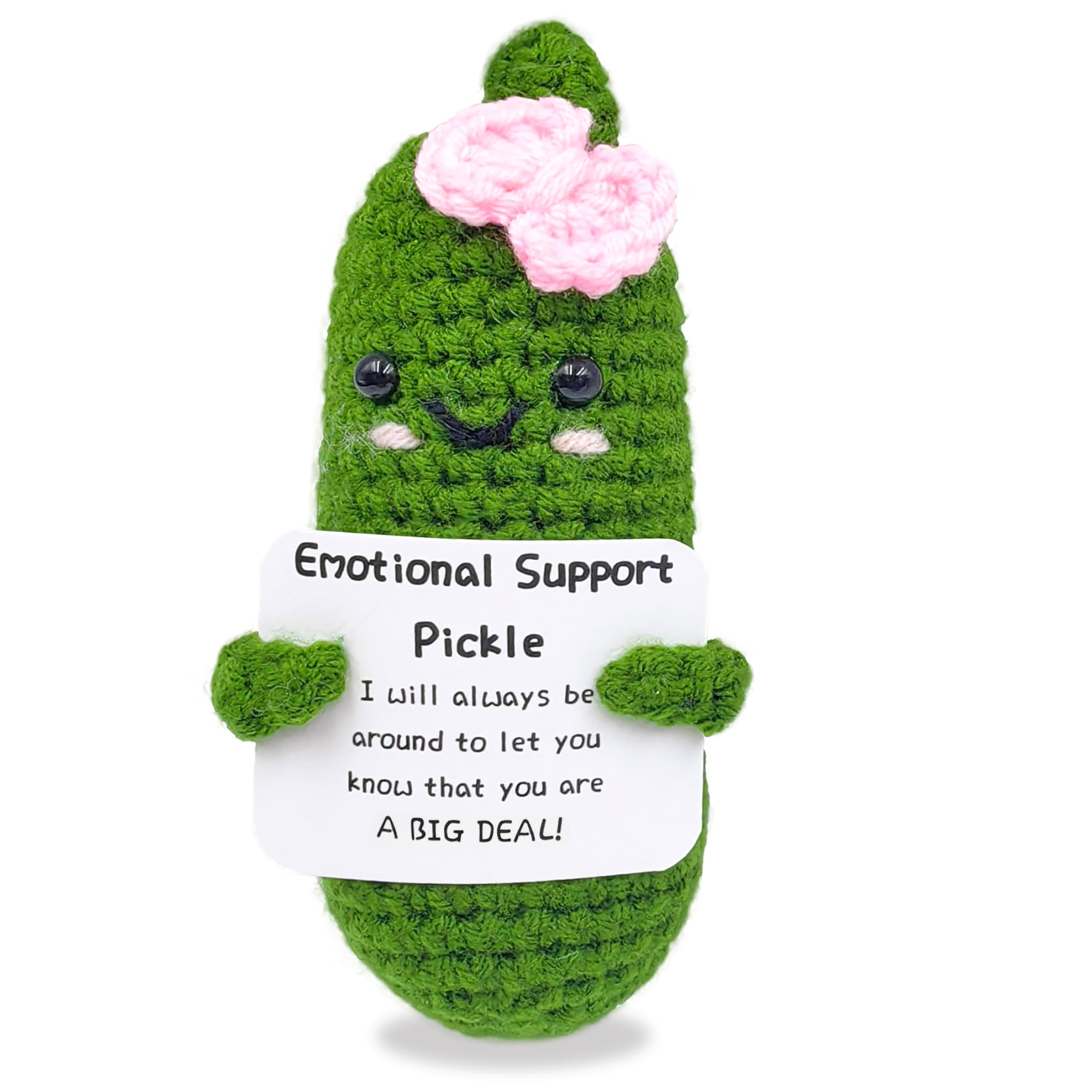Emotional Encouraging Pickle,Funny Pickle with Support Card,Cute Knitted Crochet Dolls Soft Plush for Friend Gifts (Pickle)