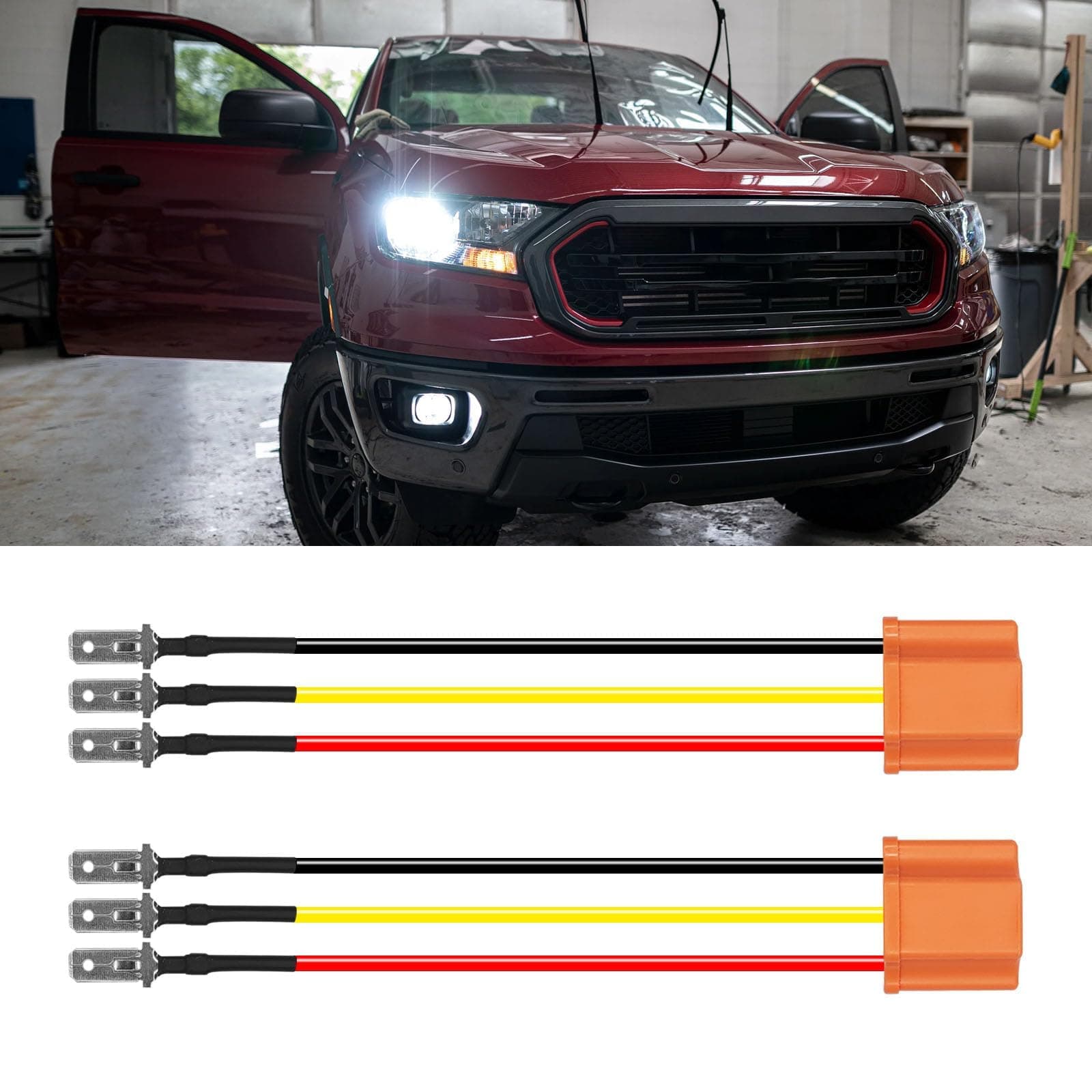 NALACAL 2PCS Headlight Connector H4 9003 HB2 Wiring Harness Head Light Socket, 16AWG 3 Adapter Headlamp Assembly Replacement Pigtail Socket Female Plug Fog Light Relay Harness (Orange)