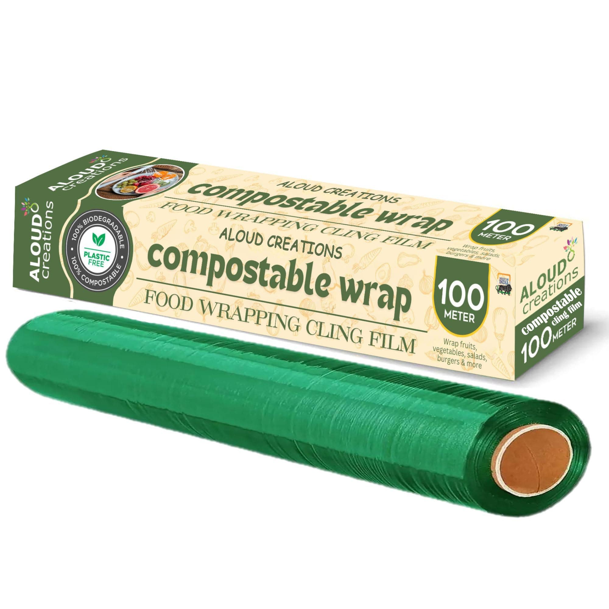 - Compostable Food Wrapping Cling Film | Ideal for Food Storage, Food Packing | 100 Metres Length | Pack of 1
