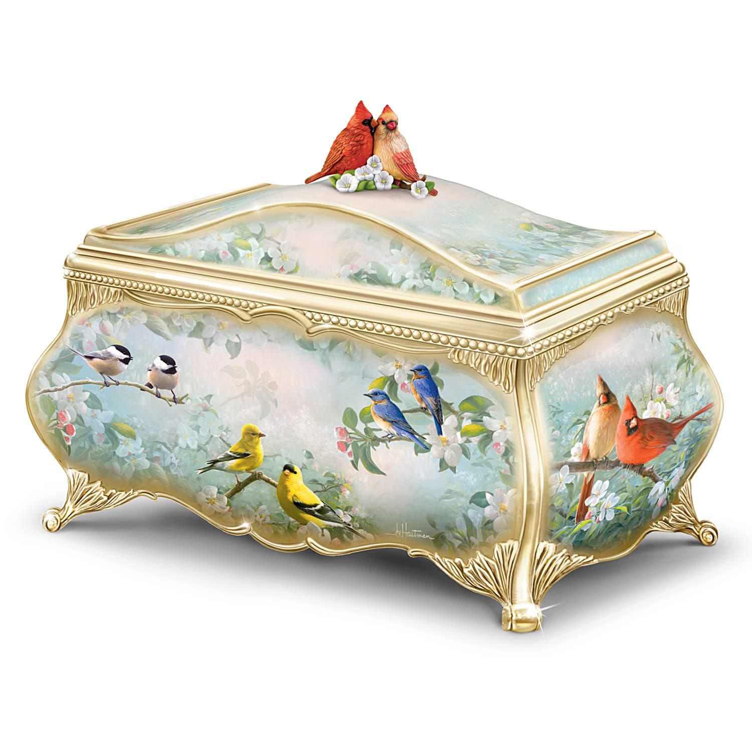 The Bradford Exchange Songbird Serenade Music Box, Joe Hautman Cardinal Art, 22K Gold Accents, Porcelain