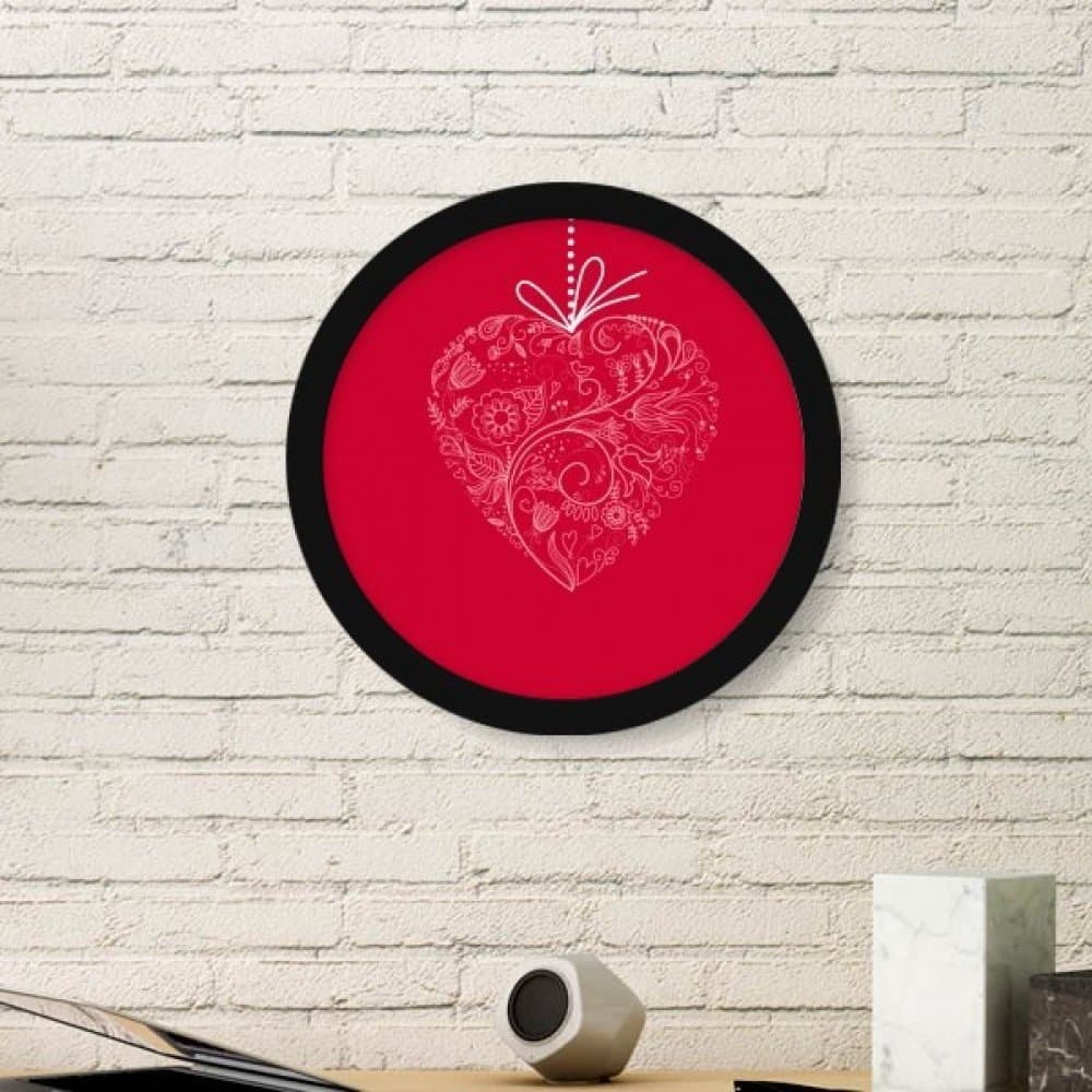 DIYthinker Valentine's Day Red White Heart Shaped Flowers Vines Illustration Pattern Round Simple Picture Frame Art Prints Of Paintings Home Wall Decal Large Black