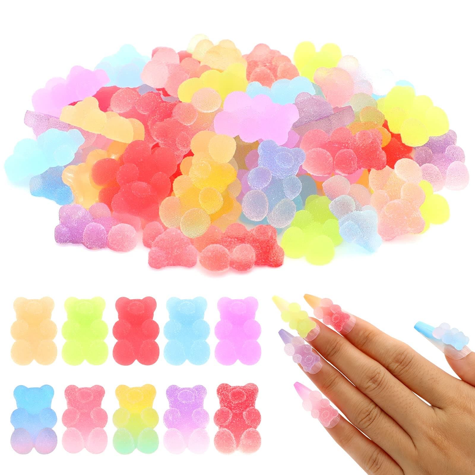50 Pieces Nail Glitter Gummy Bear Charms Resin Flatbacks Candy Bear Charms for Slime Nails DIY Craft Scrapbooking Phone Case Doll House Stationery Box Decoration (10 Colors) by Rapuda