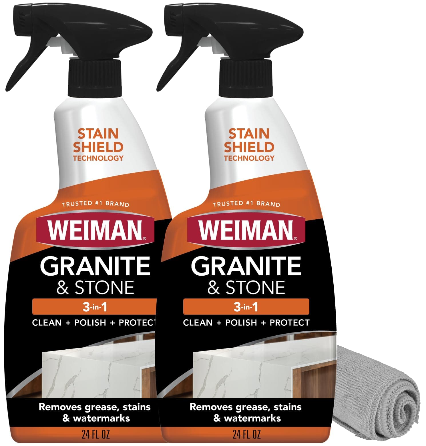 Weiman Granite & Stone 3-in-1 Polish - 2 Pack - 24 Ounce - Streak-Free, pH Neutral Formula for Daily Use on Interior and Exterior Natural Stone