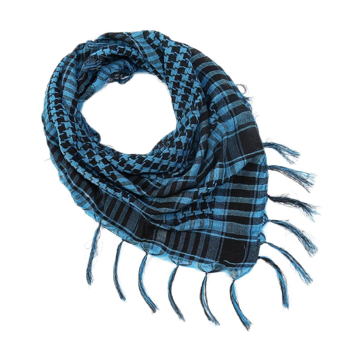 FuleadtureLadies Square Scarfs, Checkered Scarf for Women, Bohemian Scarves with Tassel, Blue
