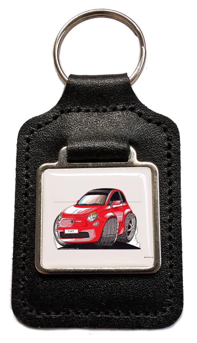 Koolart FIAT 500 red Caricature Leather Keyring - Licensed Gift by BP Graphics