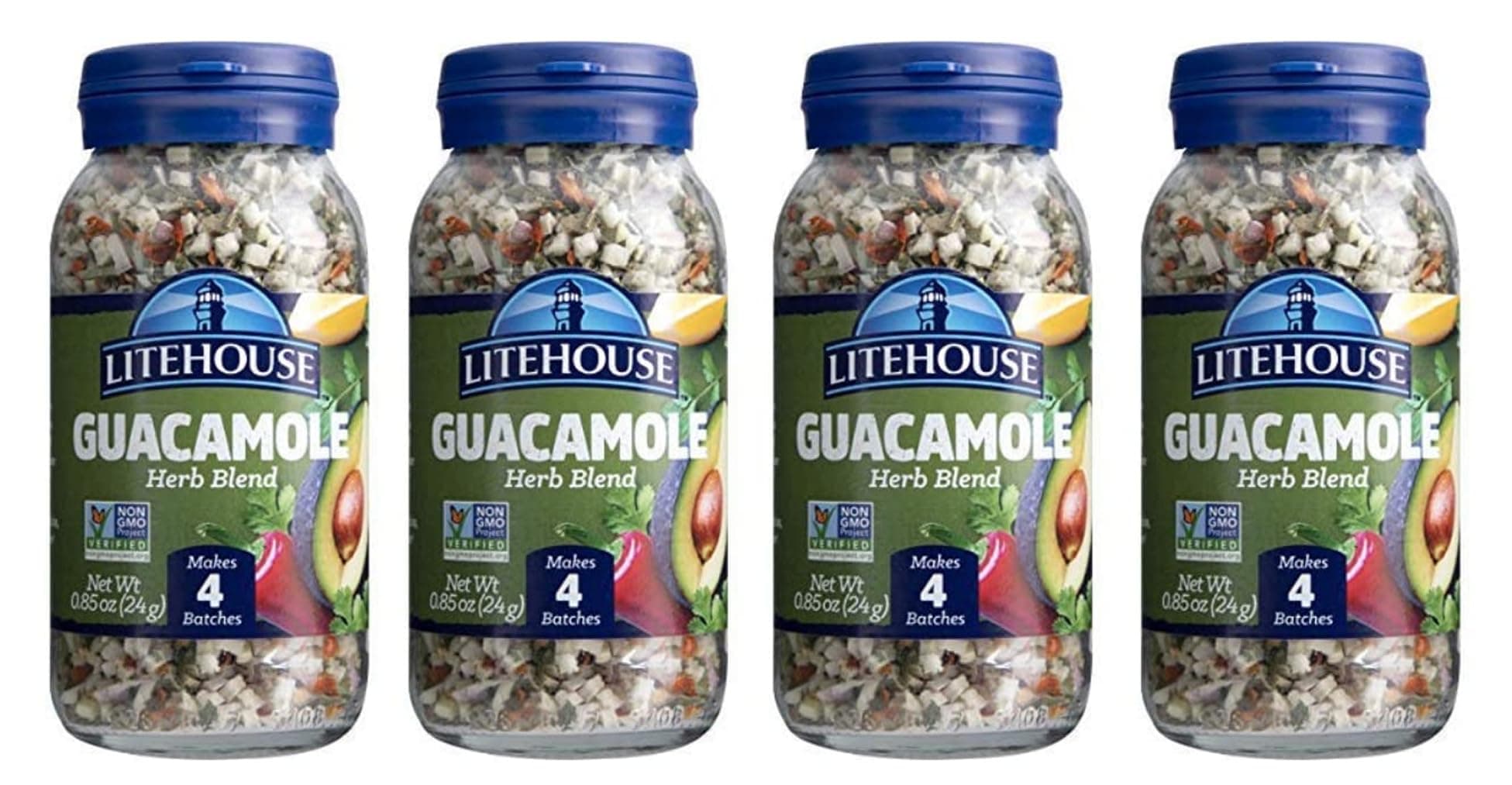 Litehouse Freeze Dried Guacamole Herb Blend - Substitute for Fresh Guacamole, Makes 4 Batches, Organic Guacamole Seasoning, Gluten Free, Non-GMO - 0.85 Ounce, 4-Pack