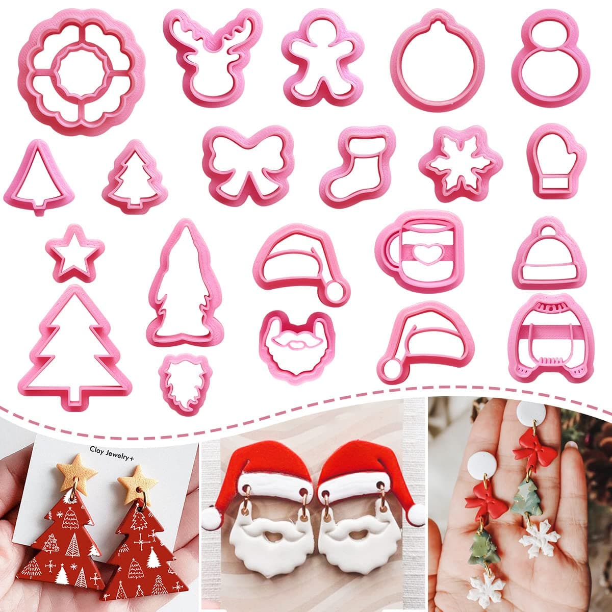 KEOKER Christmas Polymer Clay Cutters, Christmas Clay Cutters for Earrings Making, 21 Shapes Christmas Clay Earrings Cutters, Small Christmas Tree Clay Cutters for Polymer Clay Jewelry