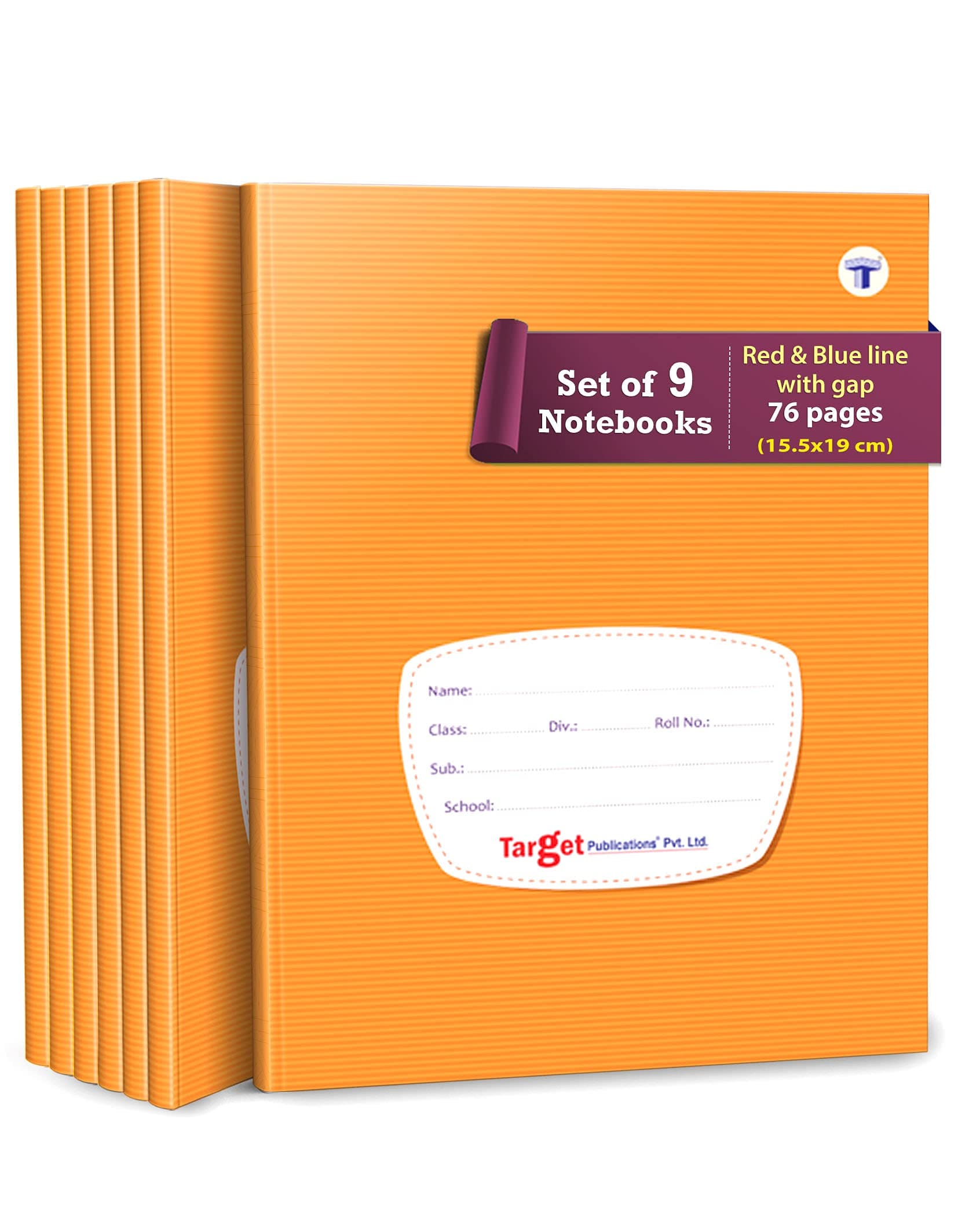 TARGET PUBLICATIONS WOODSNIPE Red and Blue Line Notebooks | Small Notebooks Four Line | 76 Ruled Pages Jumbo Size | Hard Brown Cover | 15.5 cm x 19 cm Approx | Pack of 9 Books | GSM 57