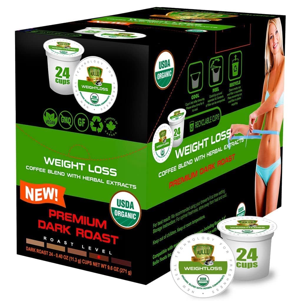 SOLLO Infused Organic Dark Roast Slimlly Low Acid Coffee, Single Serve Pods, Compatible With 2.0 K-Cup Keurig Brewers, 24 K-cup