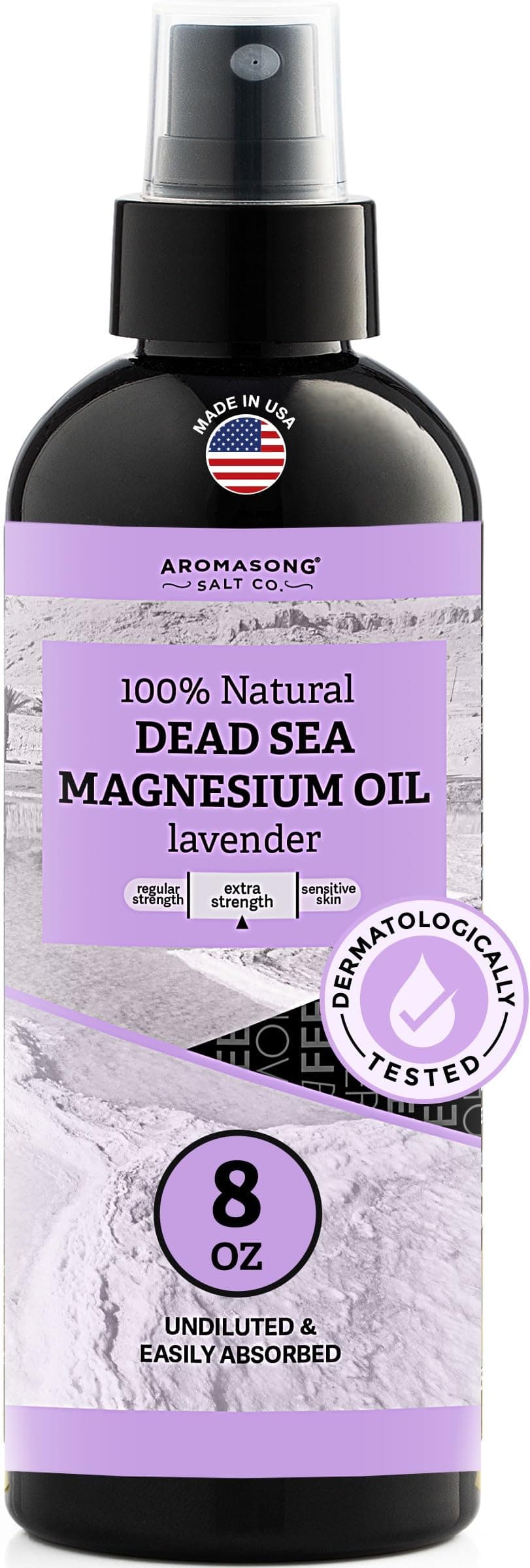 Aromasong Extra Strength Ultra Pure Magnesium Spray with 100% Natrual Lavender 8 OZ, Fast-Acting Joint Pain, Headache, Muscle Cramps, Restless Leg Syndrome Relief - Natural Calming Sleeping Well Aid.