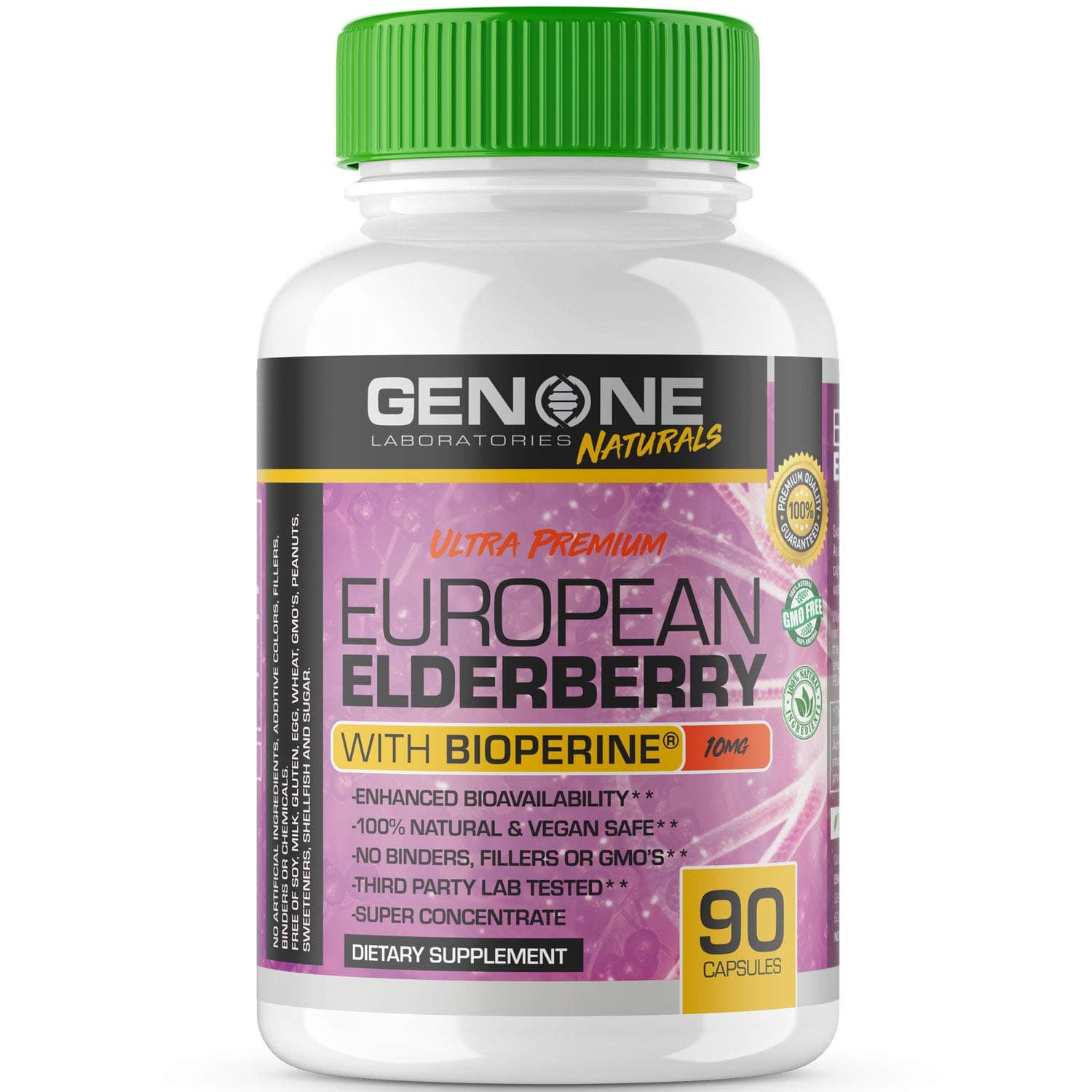 GenOne Nutrition- Ultra Premium European Elderberry, Daily Immune Support, 100% Natural, Vegan Safe, Immune System Booster, Strongest Elderberry Formula, Original Immunity Boosting Formula, 90 Capsule