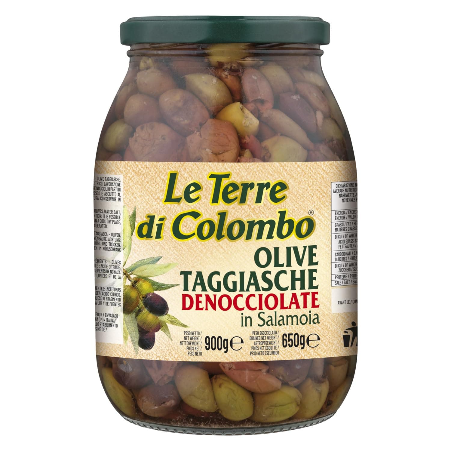 Pitted Taggiasca Olives in Brine, 900 g