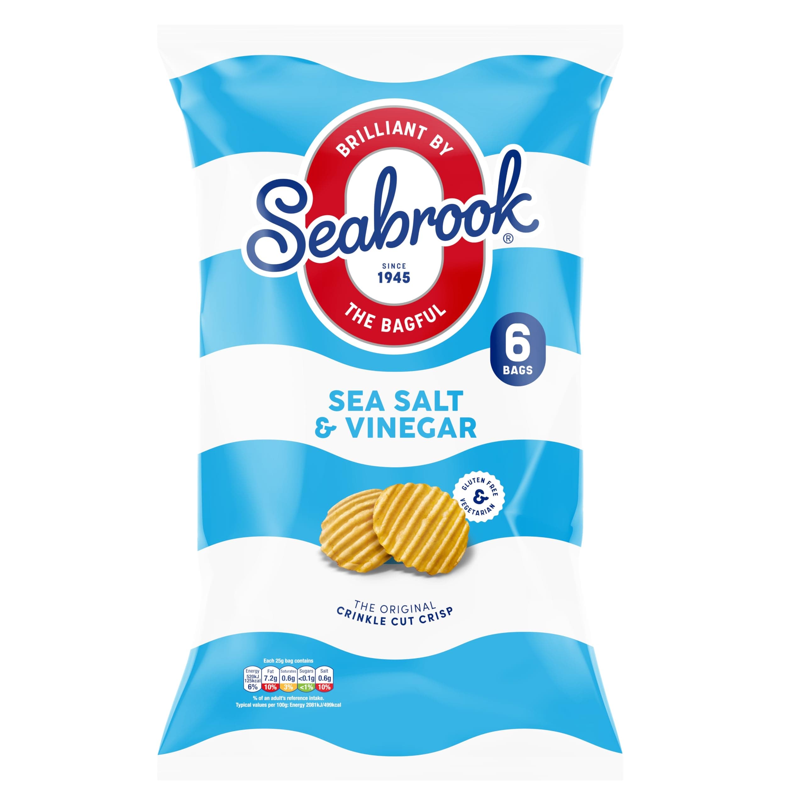 Seabrook Crinkle Cut Crisps Salt & Vinegar 6 Pack (6 x 25g)