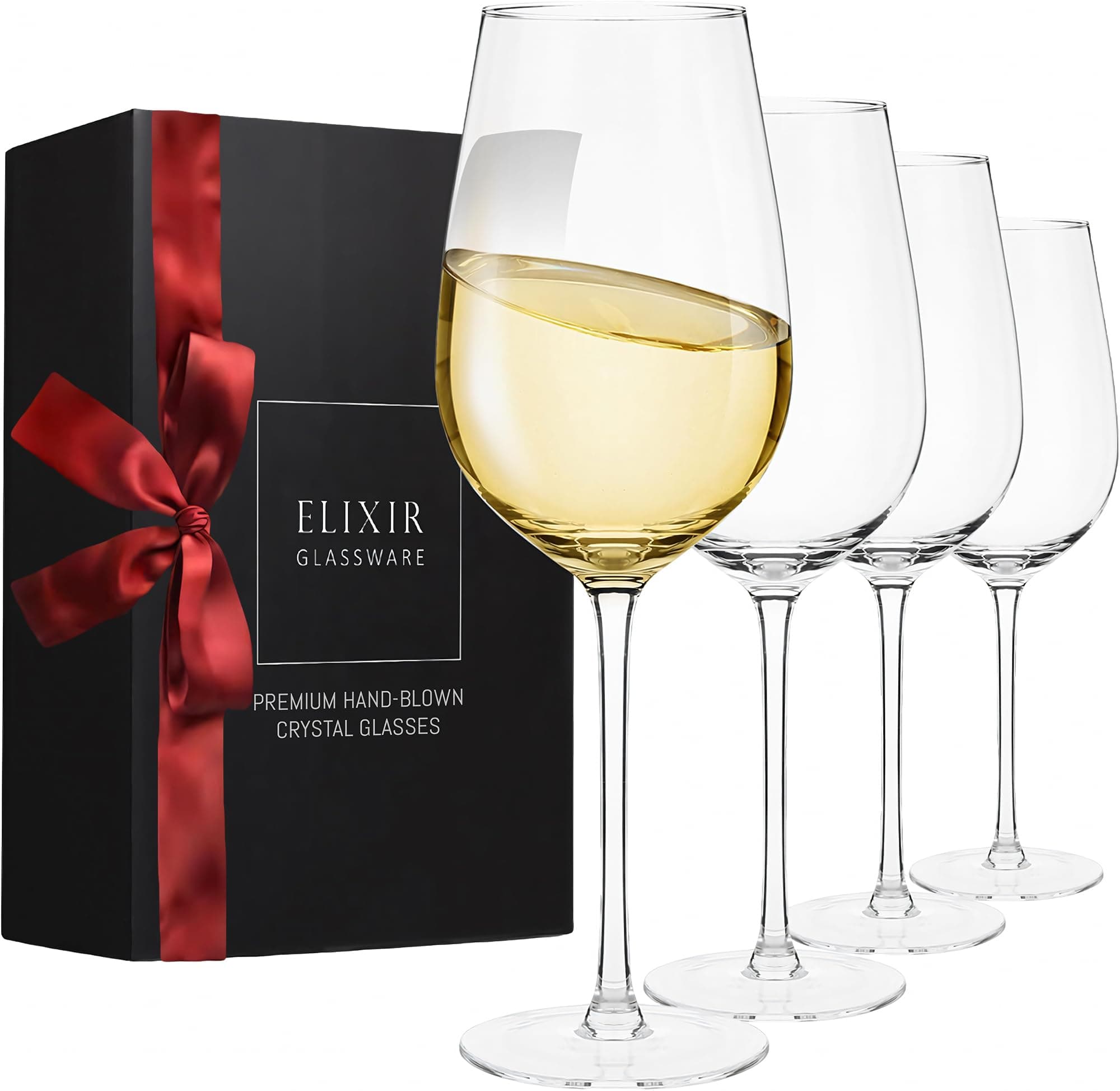 ELIXIR GLASSWARE Hand Blown Red & White Wine (Elliptical, Red Wine, 18oz, 4 Count)