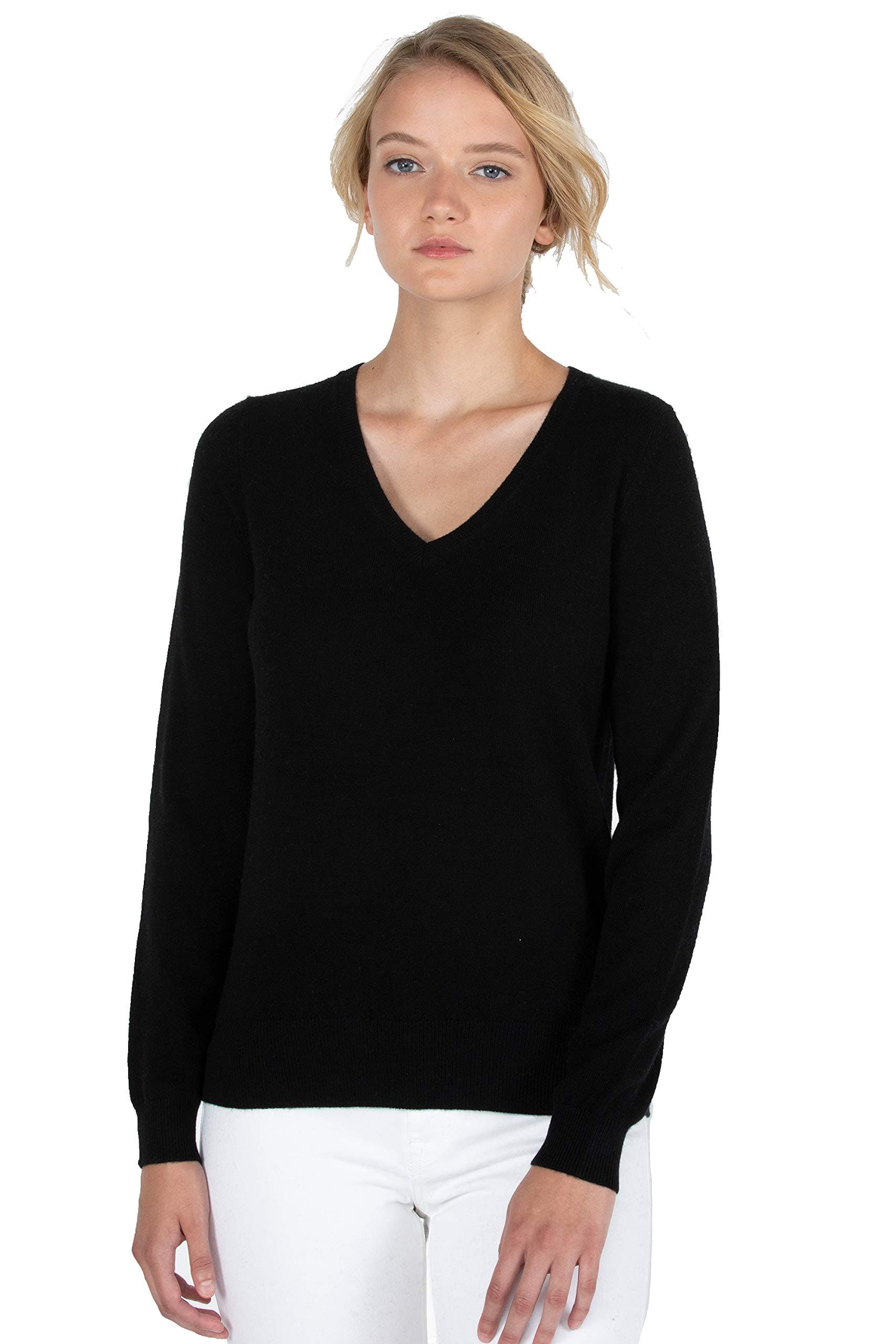 - Women's 100% Pure Cashmere Long Sleeve Pullover V Neck Sweater
