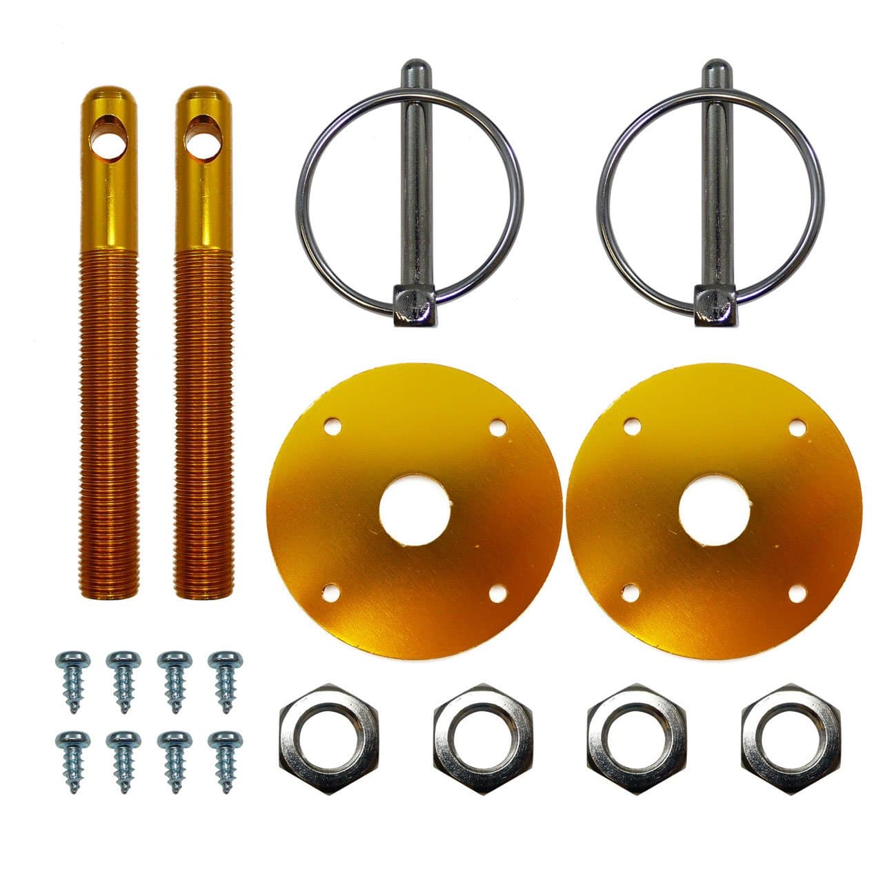 Motornets Aluminum Anodized Hood Pin Kit Flip Over GM Ford Gold Hot Street Rod Chevy
