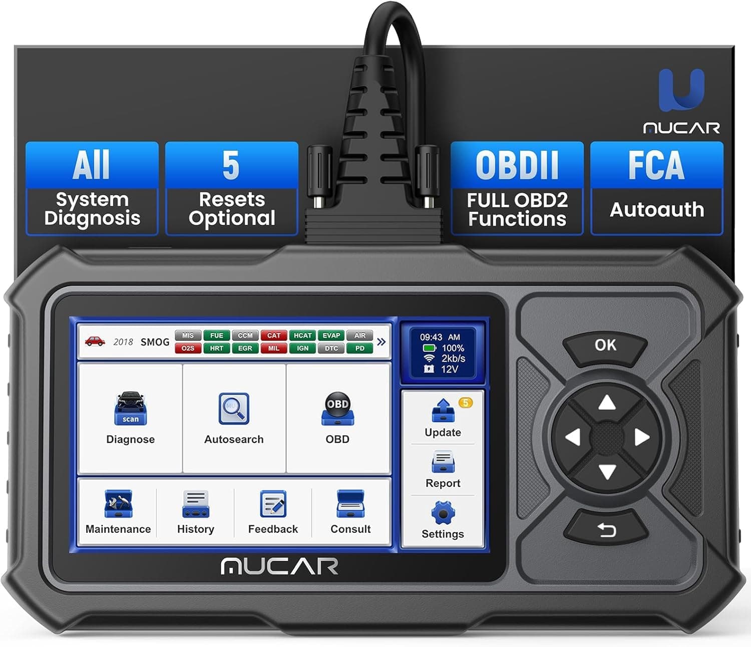 mucarCDE900 Lite Car Scanner Diagnostic Tool, All System OBD2 Code Reader with 5 Special Services Options, Cover 106 Car Brands, AutoAuth for FCA SGW, Wireless Update