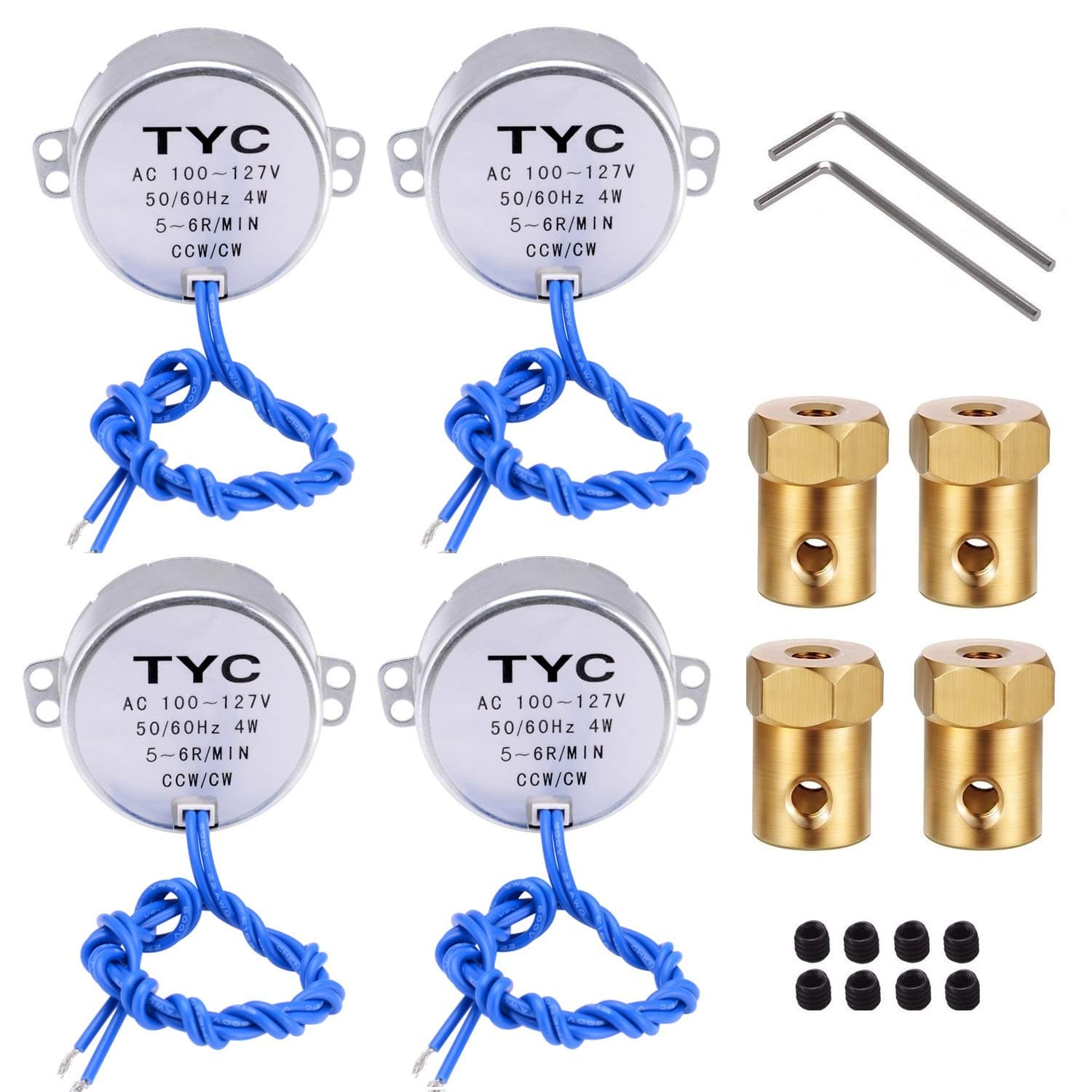 REENFAYA 4PCS Synchronous Synchron Motor Turntable Motor 110V Motor, 50/60Hz AC 100~127V 4W CCW/CW with 7MM Flexible Coupling Connector for Cup Turner,Cuptisserie,Tumbler Cup Rotator (5-6RPM)