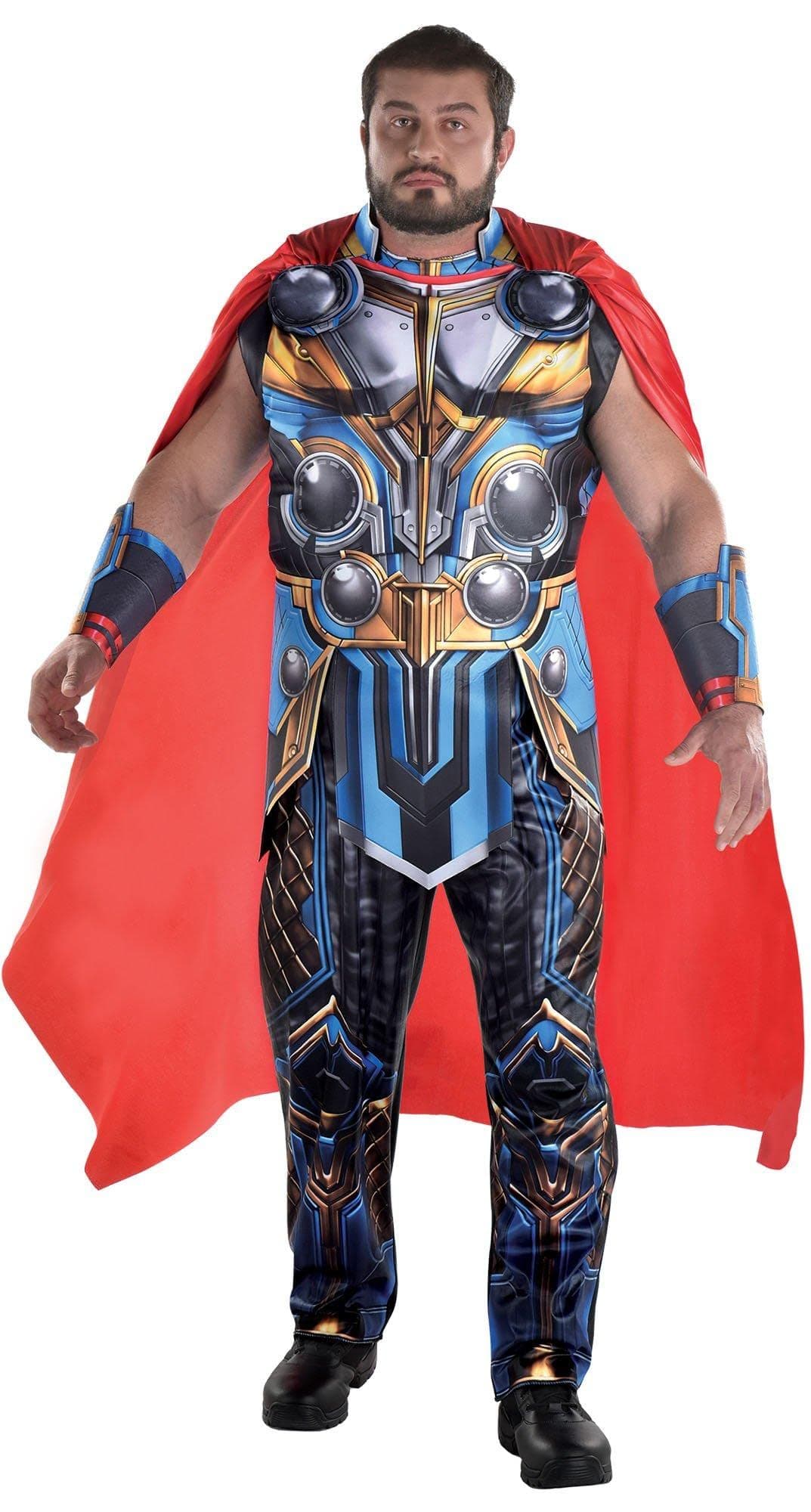 Party City Thor Costume for Men, Thor: Love and Thunder - Marvel Costume Includes Jumpsuit, Cape, Belt, & Gauntlets - Costumes for Halloween, Birthday Parties & Themed Events